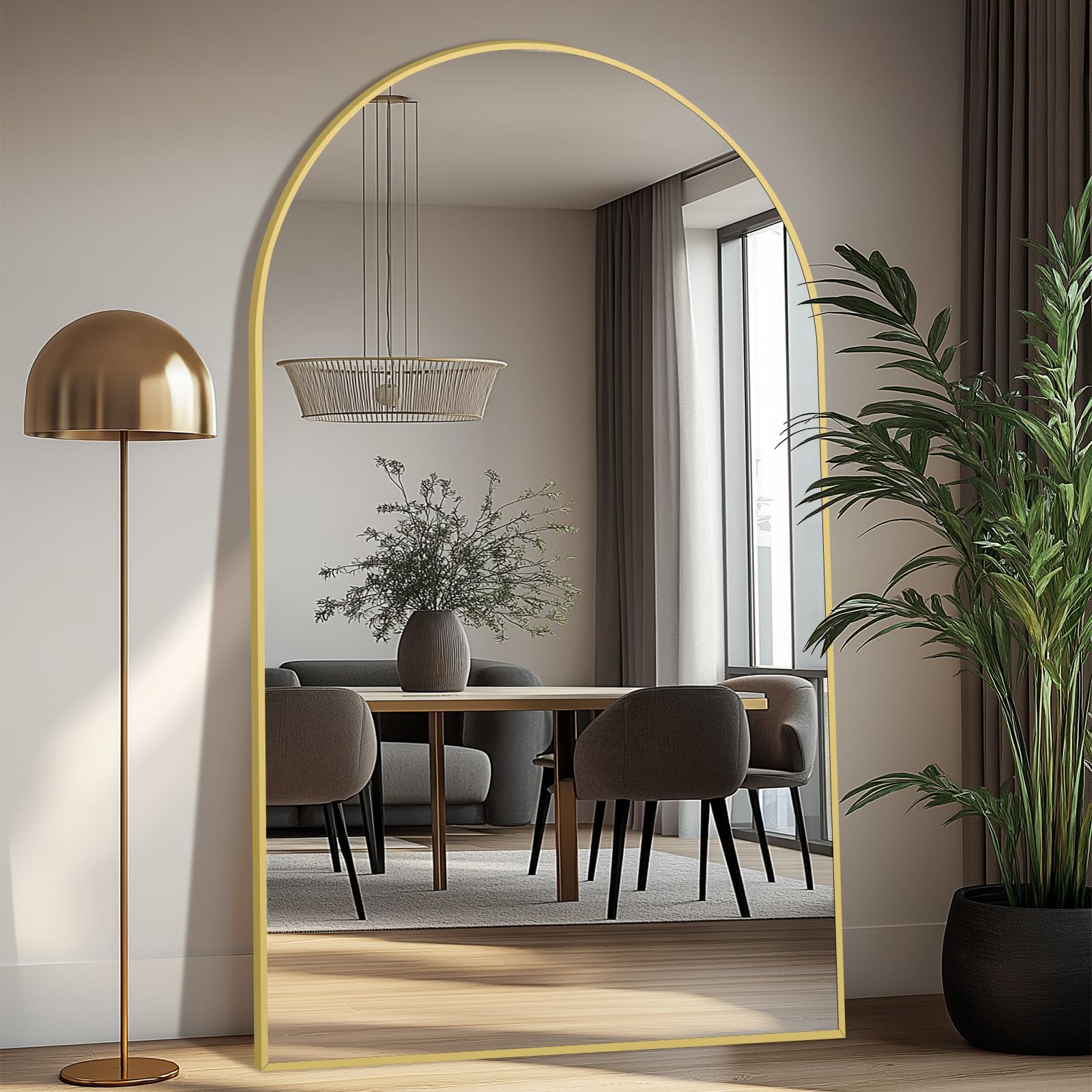 Oversized Floor Mirror Full Length with Stand, 72"X44" Extra Large Arch Standing Mirror Full Length, Tempered Glass Black Full Body Mirror for Bedroom Living Room, Aluminum Alloy Frame