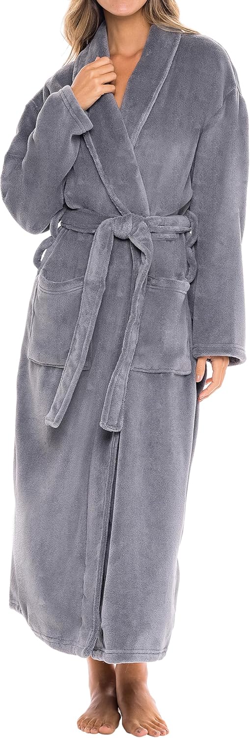 Alexander Del Rossa Plush Striped Robe for Women, Long Fleece Plaid Winter Bath Robe, Plus Size