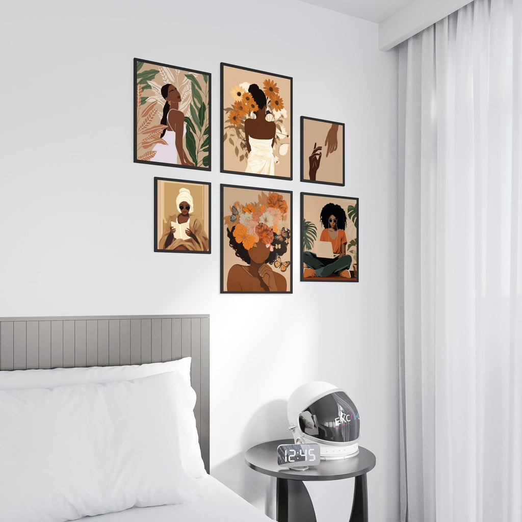 EXCOOL CLUB Black Girl Wall Art - 12x16 Boho Black Women Wall Art Decor, Black Woman Art Prints, Black Girls Paintings Posters, African American Pictures for Home Bedroom Decorations (UNFRAMED)