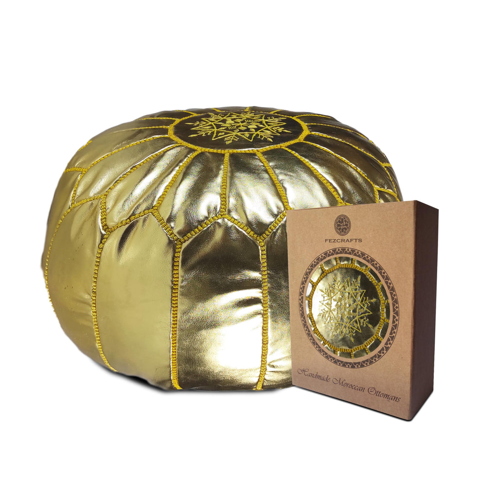 Fezcrafts Genuine Leather Moroccan Ottoman unstuffed Moroccan Pouf Footresf Livin Room Cocktail Seats Goatskin Tribal Bohemian Home Decor (Black)