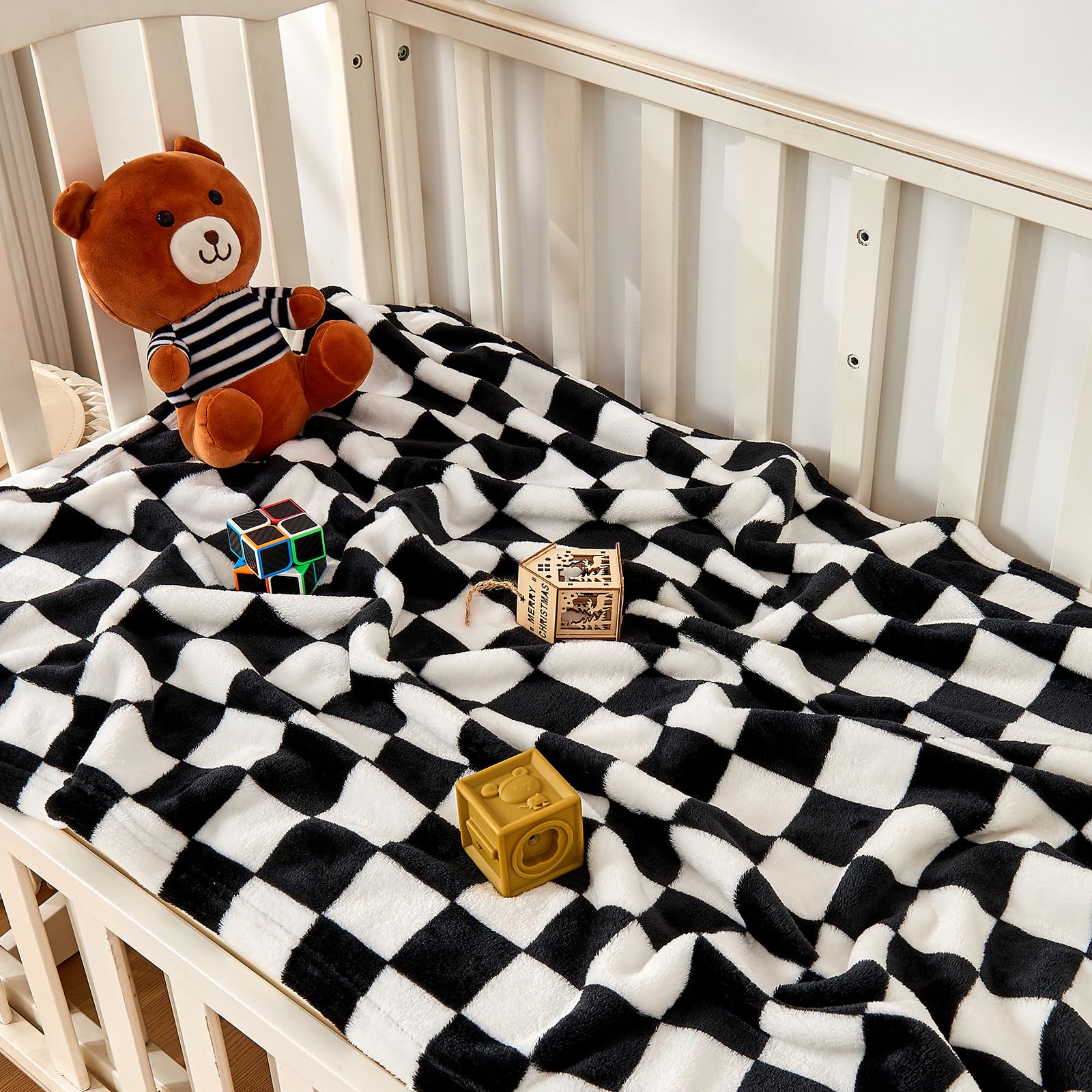 Yurhap Checkered Baby Blanket Fleece Baby Blankets Neutral for Boys Girls, Super Soft Warm Lightweight Infant Toddler Newborn Receiving Blankets for Crib Stroller, 30''x40'', Khaki