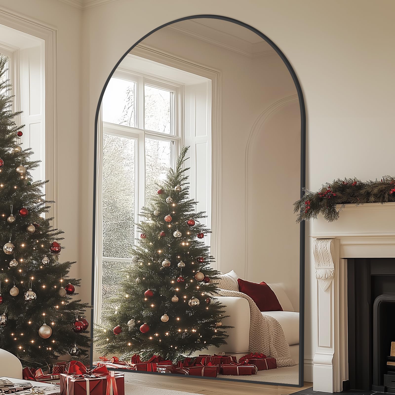 Oversized Floor Mirror Full Length with Stand, 72"X44" Extra Large Arch Standing Mirror Full Length, Tempered Glass Black Full Body Mirror for Bedroom Living Room, Aluminum Alloy Frame