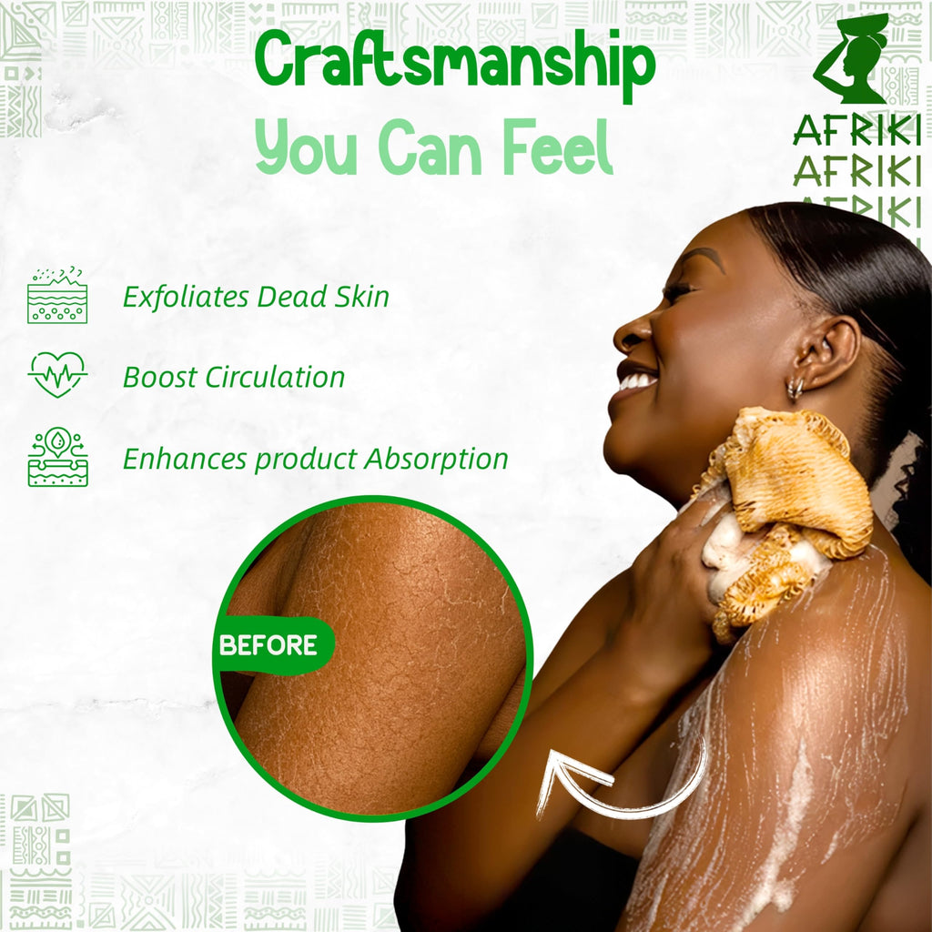 AFRIKI African Net Sponge – Exfoliating Body Scrubber, Black Owned & Rooted in Africa, All Skin Types | 45 in Long