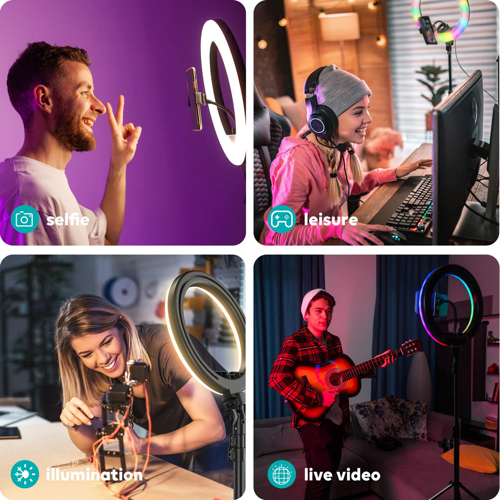 Weilisi 10" Ring Light with Stand 72'' Tall & Phone Holder,38 Color Modes Selfie Light with Tripod Stand,Stepless Dimmable/Speed LED Ring Light for iPhone & Android,YouTube, Makeup,TIK Tok