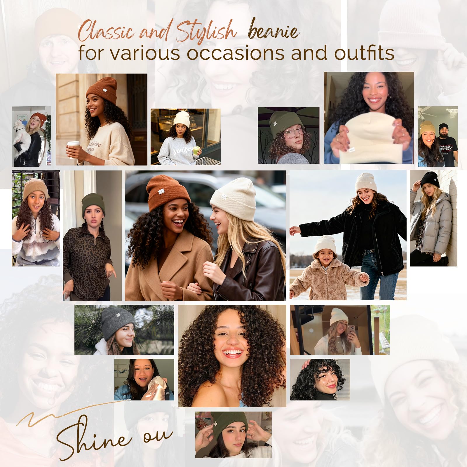 YANIBEST Satin Lined Beanie for Women Reduce Frizz Winter Hats for Women Men Silk Lining Soft Slouchy Warm Cuffed Less Static