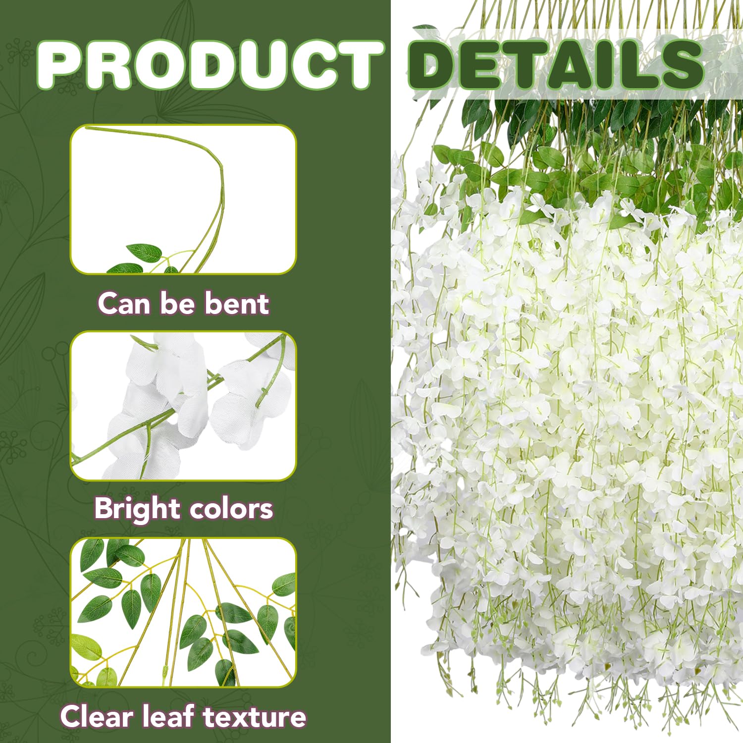 Wisteria Hanging Flowers,Fake Hanging Flowers,Wisteria artificiales Garland for Home Wedding Arch Floral Party Garden Ceremony Outdoor Decor,3.6 feet Long(36,White)