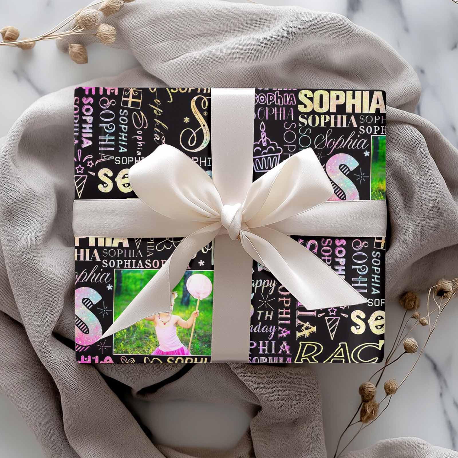 InterestPrint Custom Photo Wrapping Paper Merry Christmas with Christmas hat Wrapping Paper Custom Name Gift Wrap Roll Perfect for Birthdays 58"x 23"