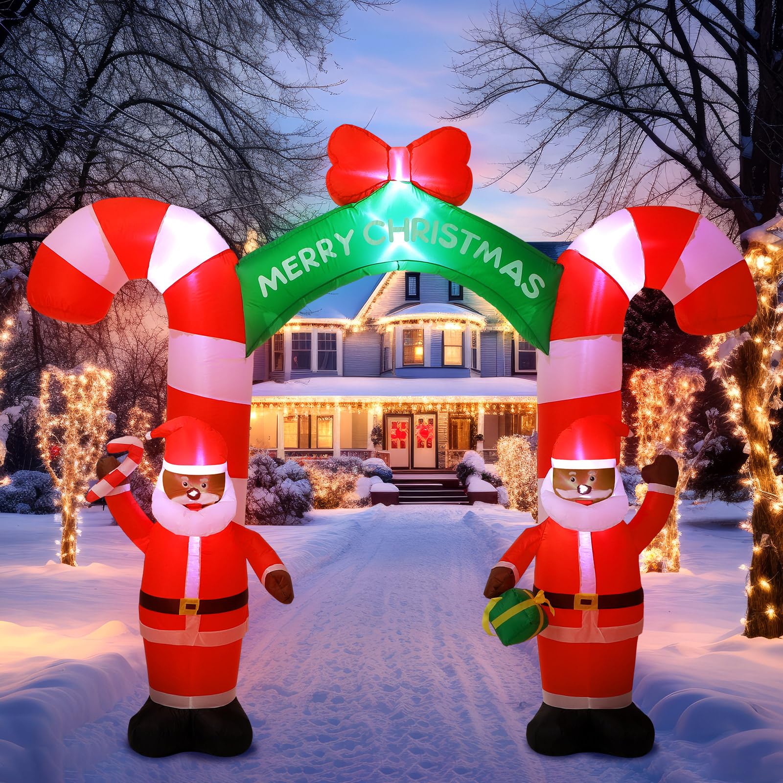 9.8 ft Giant Black Santa Christmas Arch Inflatable Decoration Merry Christmas Arch Outdoor Decoration Built in LED Blower Blow up for Outdoor Yard Garden Lawn Xmas Holiday Decor