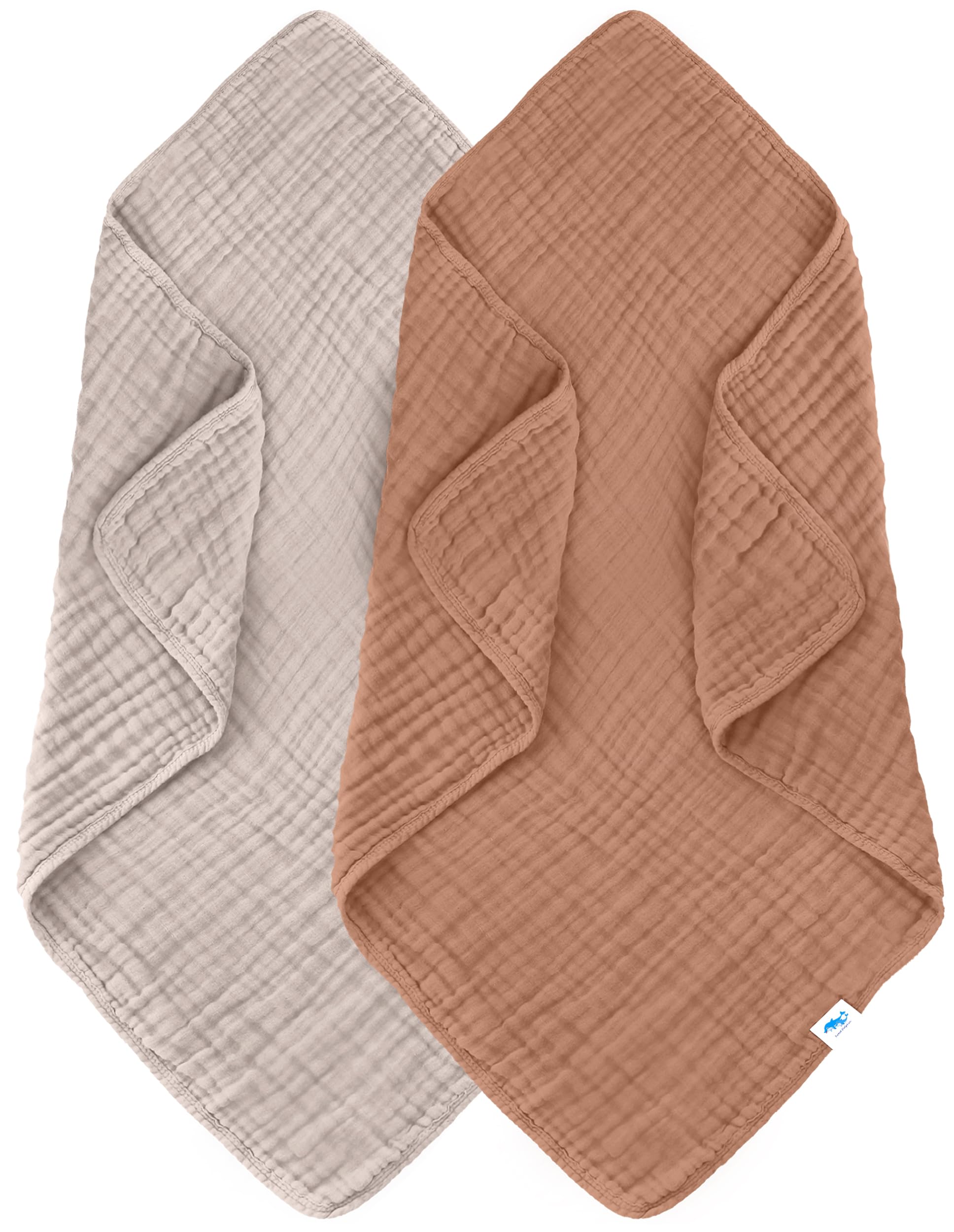 SWEET DOLPHIN Muslin Hooded Baby Bath Towels - 2 Pack 100% Cotton Towel for Babies, Infants, Toddlers - 32x32Inch - Highly Absorbent and Newborn Essential, Light Bean Paste