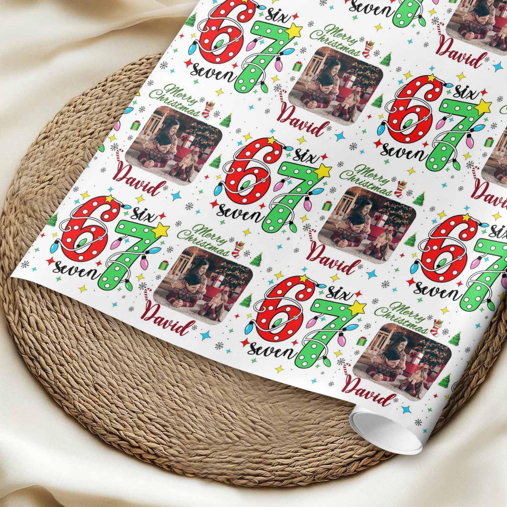 InterestPrint Custom Photo Wrapping Paper Merry Christmas with Christmas hat Wrapping Paper Custom Name Gift Wrap Roll Perfect for Birthdays 58"x 23"