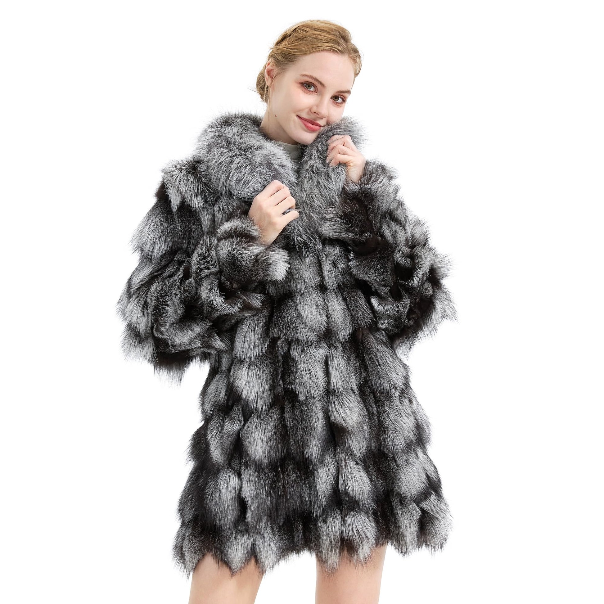 Fur Story Women's Genuine Fox Fur Coat Thick Warm Fur Jacket Winter coat