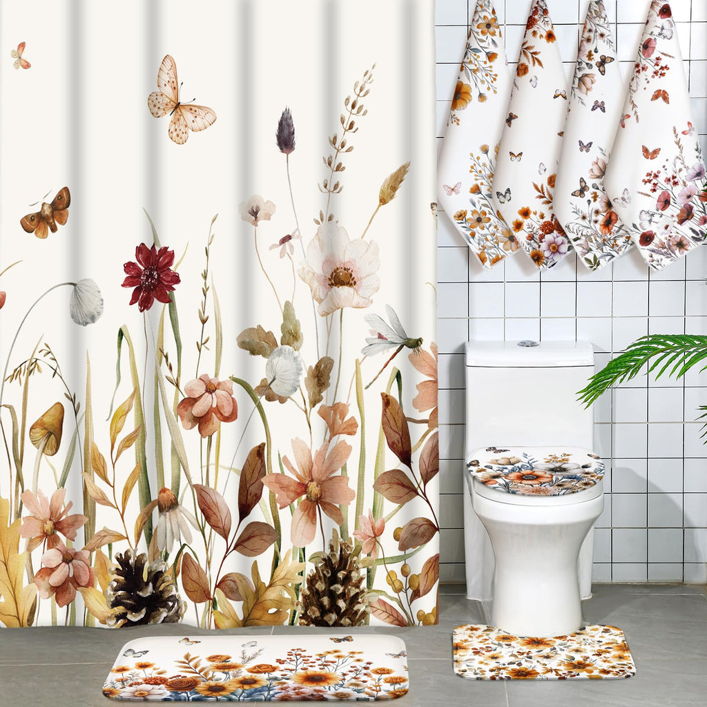 Honoson 8 Pcs Christmas Black Santa Claus Shower Curtain Set with Rugs and Kitchen Towels African American Retro Christmas Bathroom Decor Black Santa Curtain Decorations Xmas Farmhouse Gifts