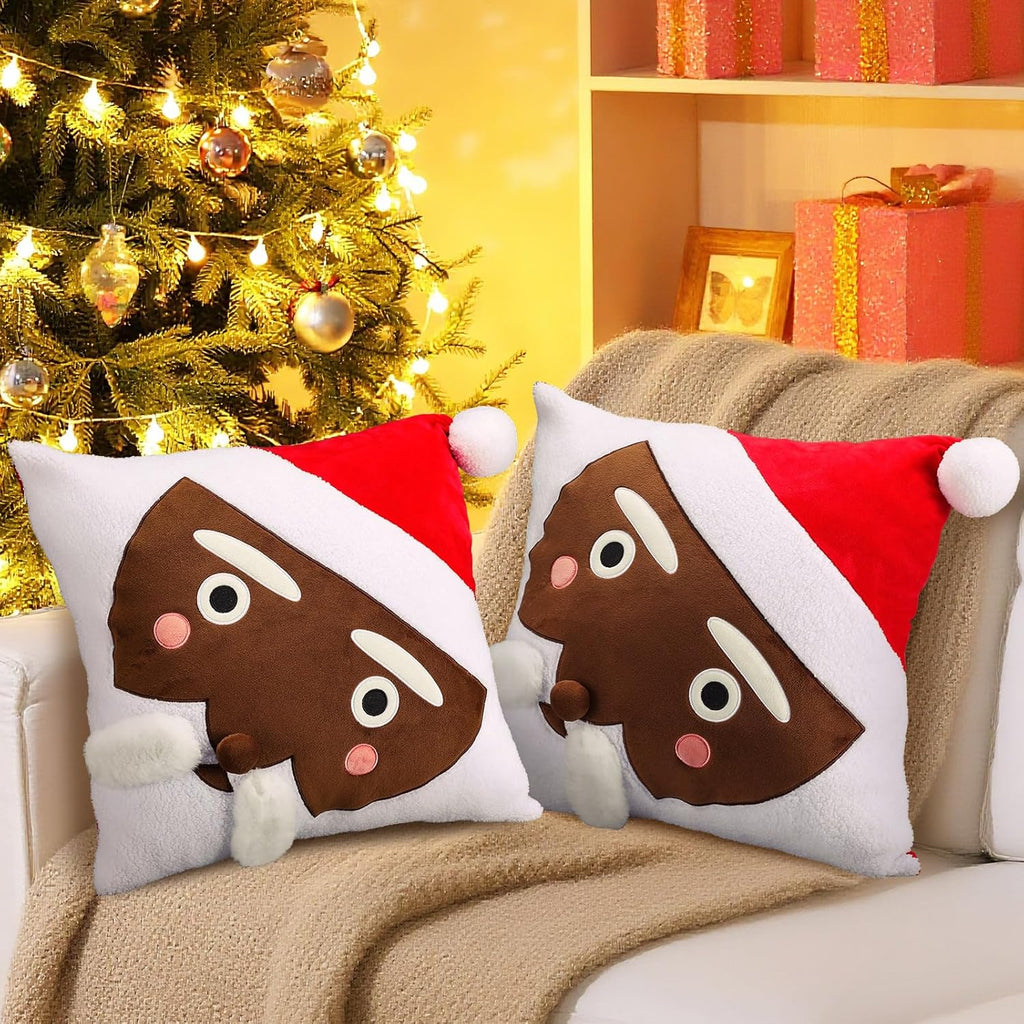 2 Pack Black Santa Christmas Pillow Covers 18 x 18 Inch African American Christmas Decorations Black Santa Claus Square 3D Embroidered Pillowcases Fun Winter Indoor Decoration for Bed Sofa Couch