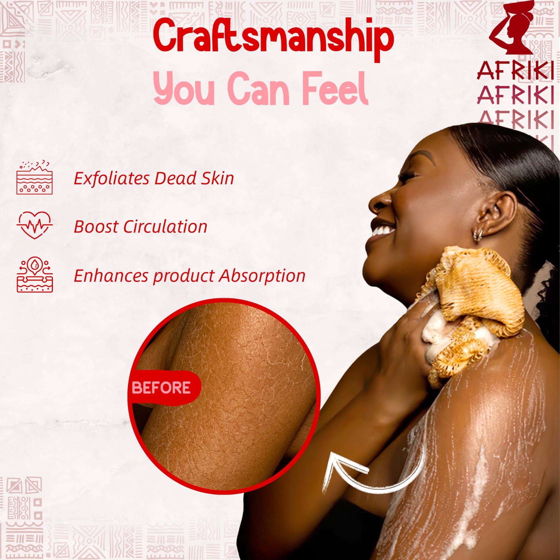 AFRIKI African Net Sponge – Exfoliating Body Scrubber, Black Owned & Rooted in Africa, All Skin Types | 45 in Long