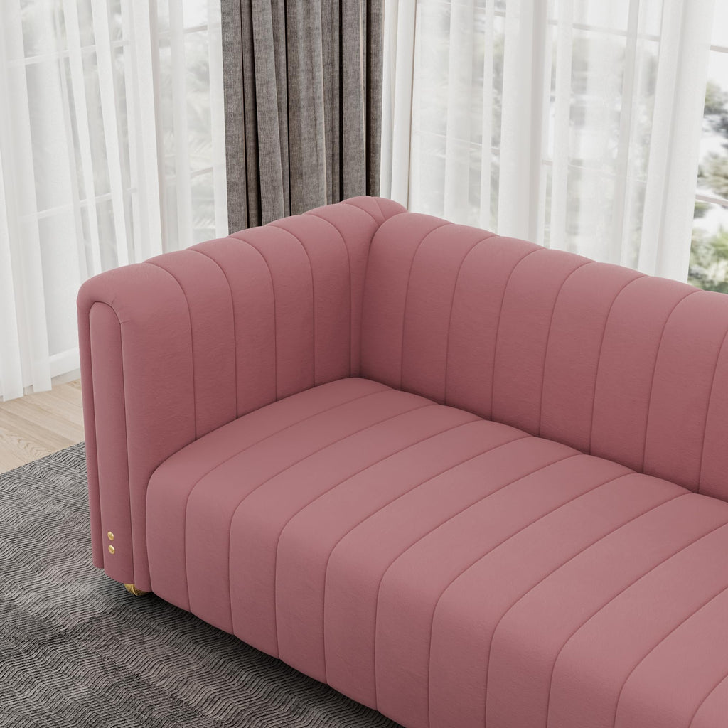 81" W Tufted Velvet Couch,Modern Velvet Sofa with Round Handrails and Metal Legs for Living Room,Office,Apartment (1, Pink)