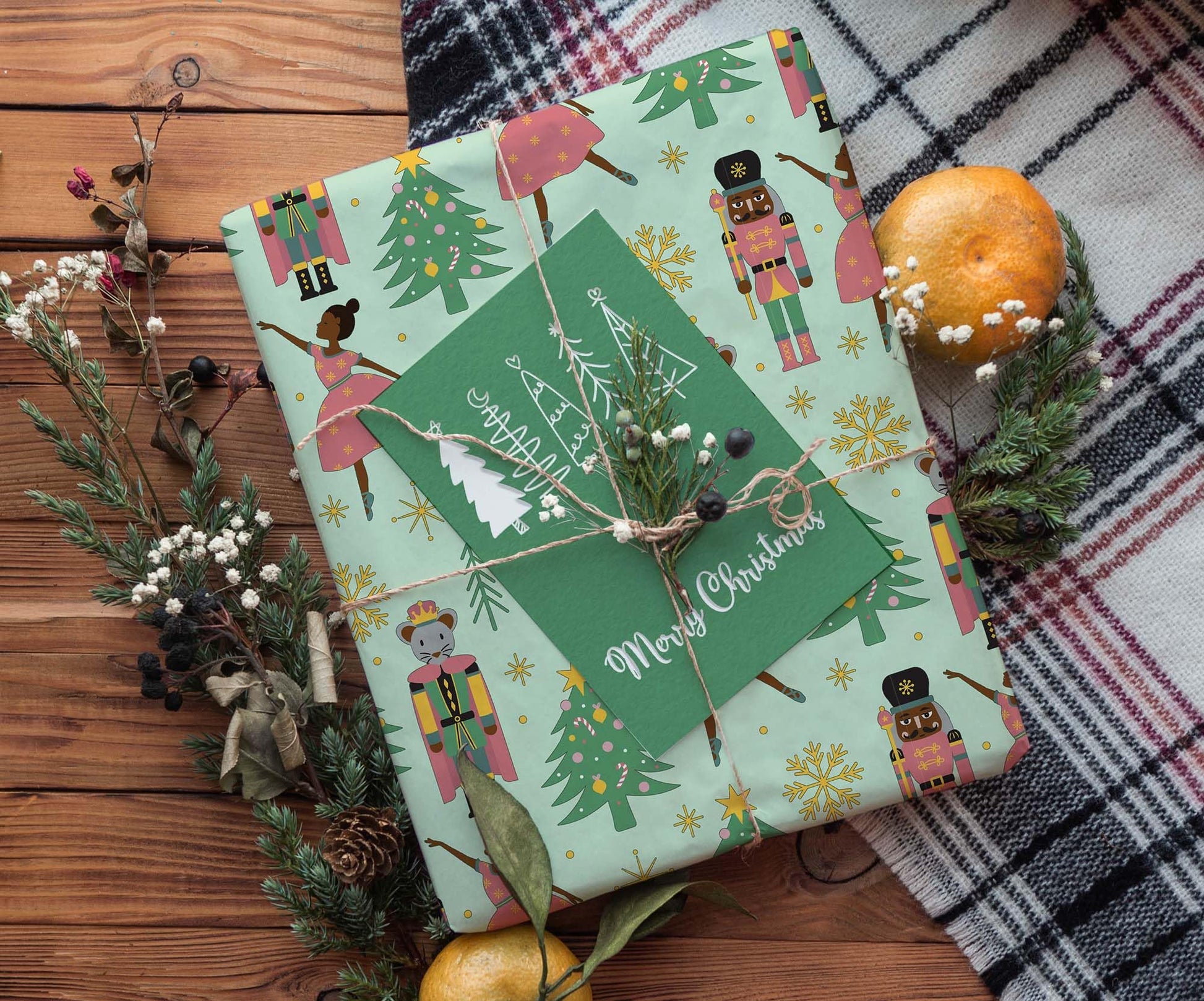 Elegant African American Nutcracker Wrapping Paper, Premium Christmas Black Ballet Dancer Gift Wrap, Inclusive X-Mas Holiday Party Decoration Decor (One 20 inch x 30 inch sheet)