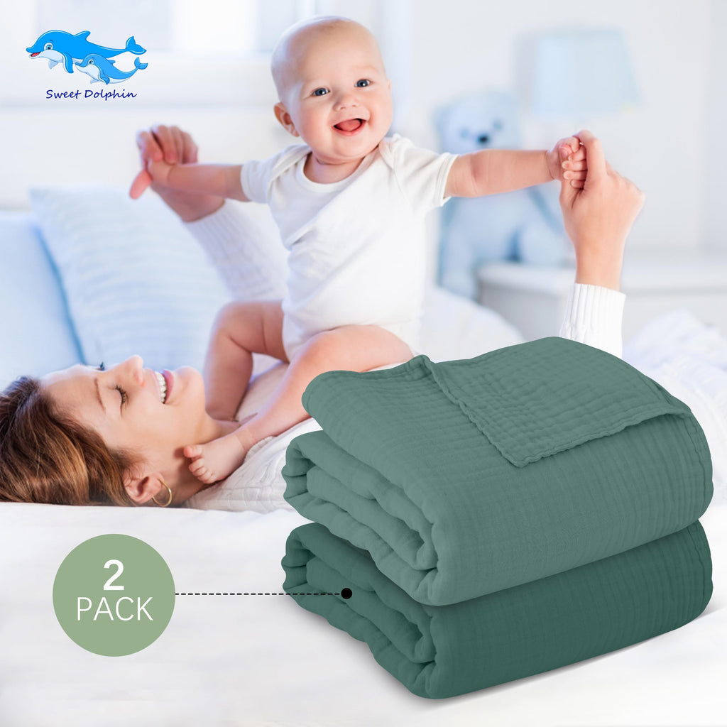 SWEET DOLPHIN Muslin Hooded Baby Bath Towels - 2 Pack 100% Cotton Towel for Babies, Infants, Toddlers - 32x32Inch - Highly Absorbent and Newborn Essential, Light Bean Paste