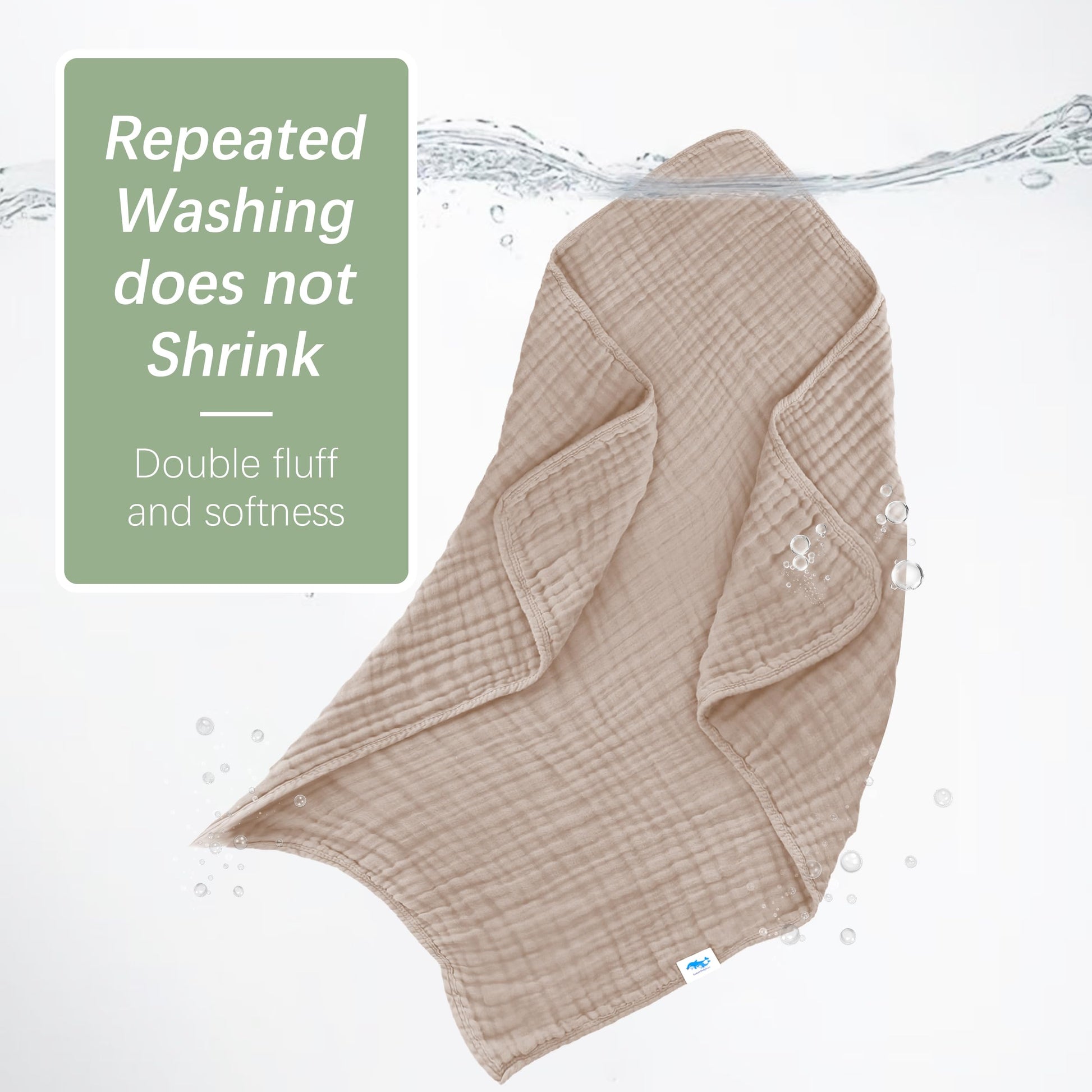 SWEET DOLPHIN Muslin Hooded Baby Bath Towels - 2 Pack 100% Cotton Towel for Babies, Infants, Toddlers - 32x32Inch - Highly Absorbent and Newborn Essential, Light Bean Paste