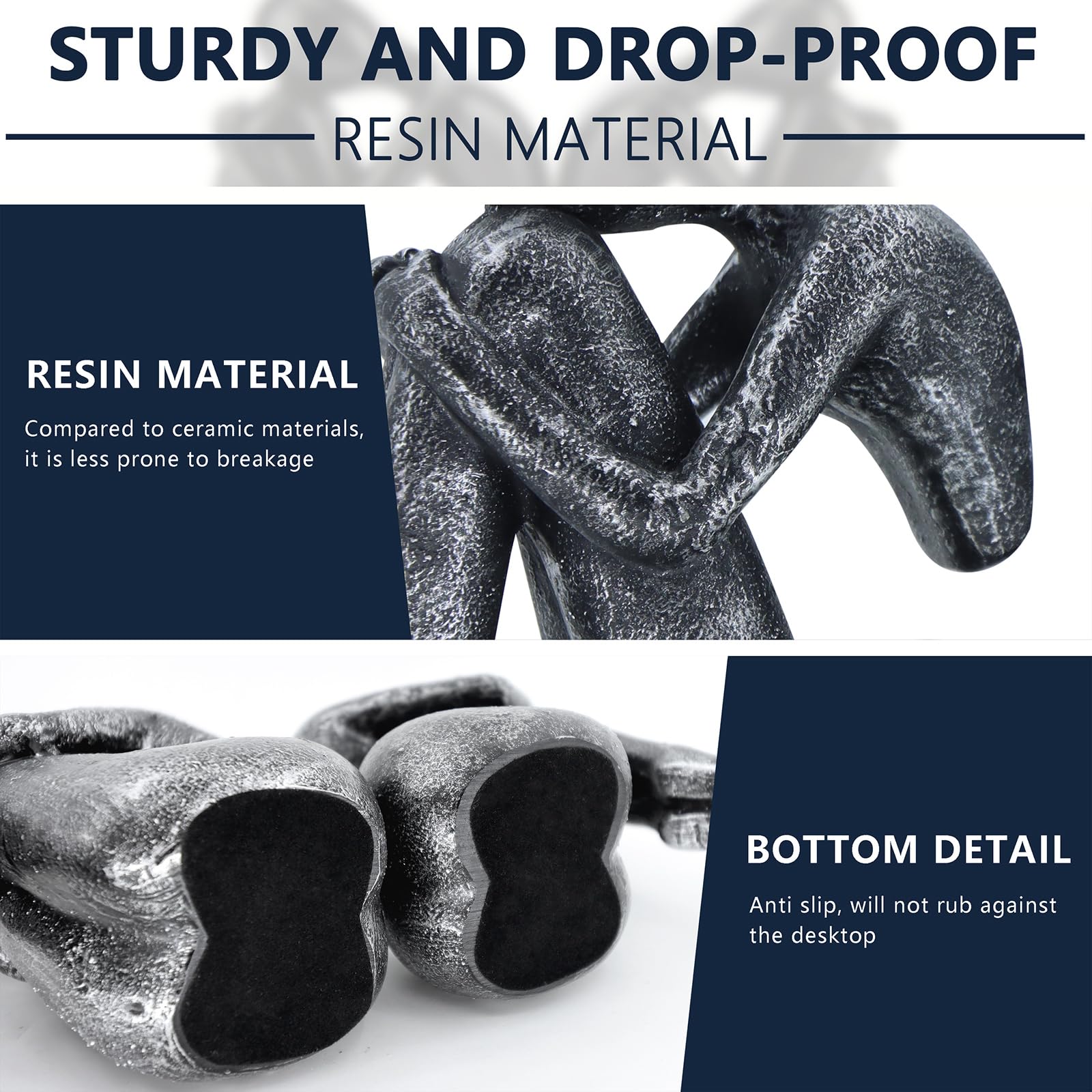 Black Decor Women Statue, Thinker Girl Sculptures, Modern Abstract Art Accents, Black Resin Collectible Figurines for Living Room Bedroom Bookshelf Coffe Table, Resin, 1Piece