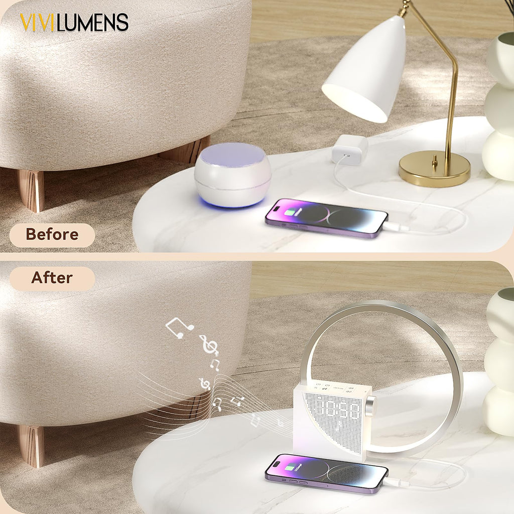 Vivilumens Sunrise Alarm Clock for Heavy Sleepers Adults, Wake-up Light, Sleep Aid 10 White Noise Sound Machines with 30/60/90 Timer, 3 Level Dimmable Touch Table Lamp with Snooze USB Charger Port