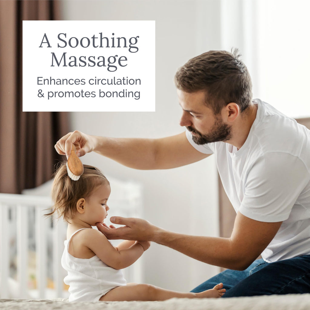 Natemia Wooden Baby Hair Brush & Comb Set - Pack of 3, Oval - Natural Goat Hair Bristles & Soft Bristle Brush - Gentle Scalp Massage & Cradle Cap Comb - For Newborns & Toddlers, Baby Grooming Kit