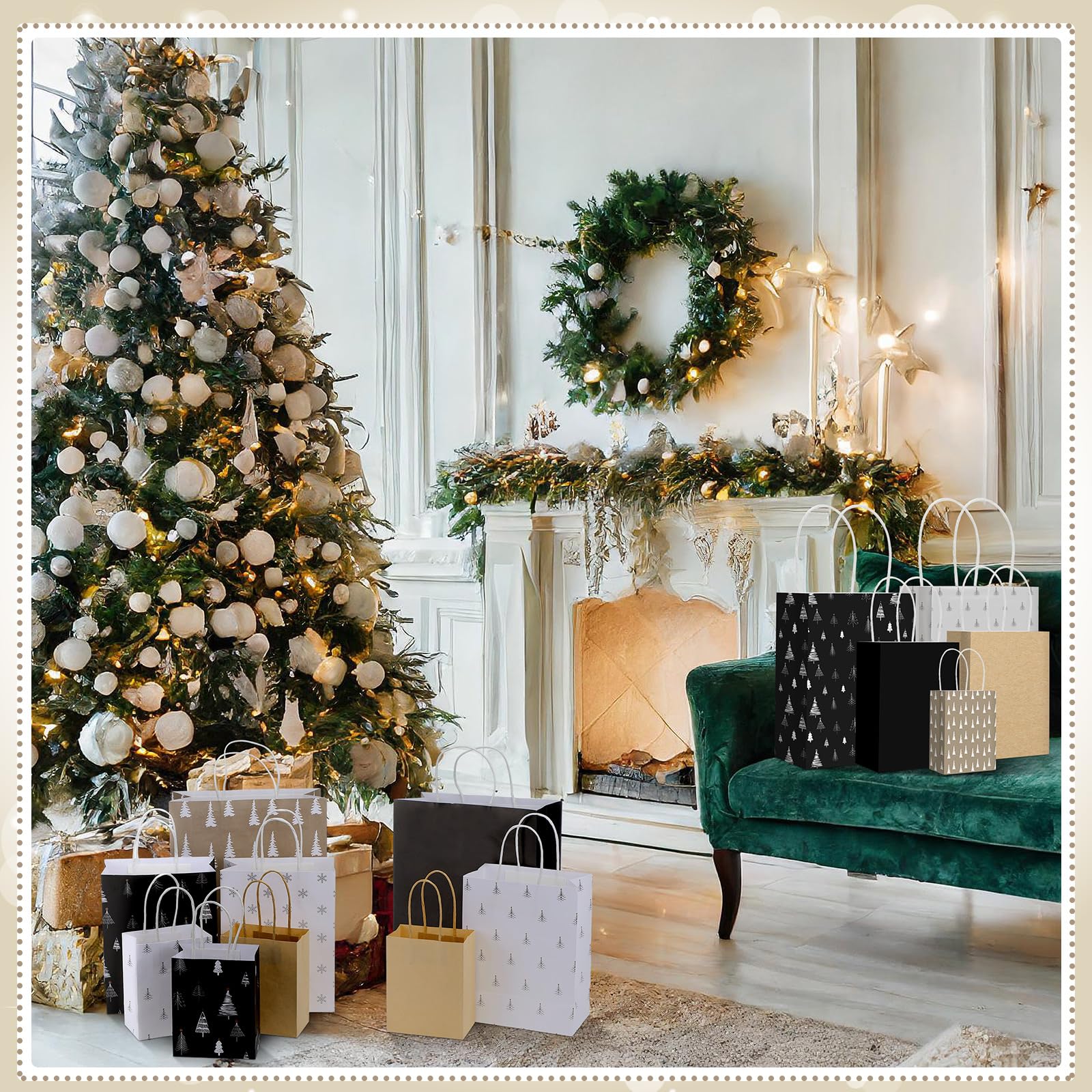 Trandraft 18 Pcs African American Christmas Kraft Gift Bags with Handles Assorted Sizes Black Santa Christmas Gift Paper Bags 6 Styles 3 Sizes Xmas for Favors Wrapping