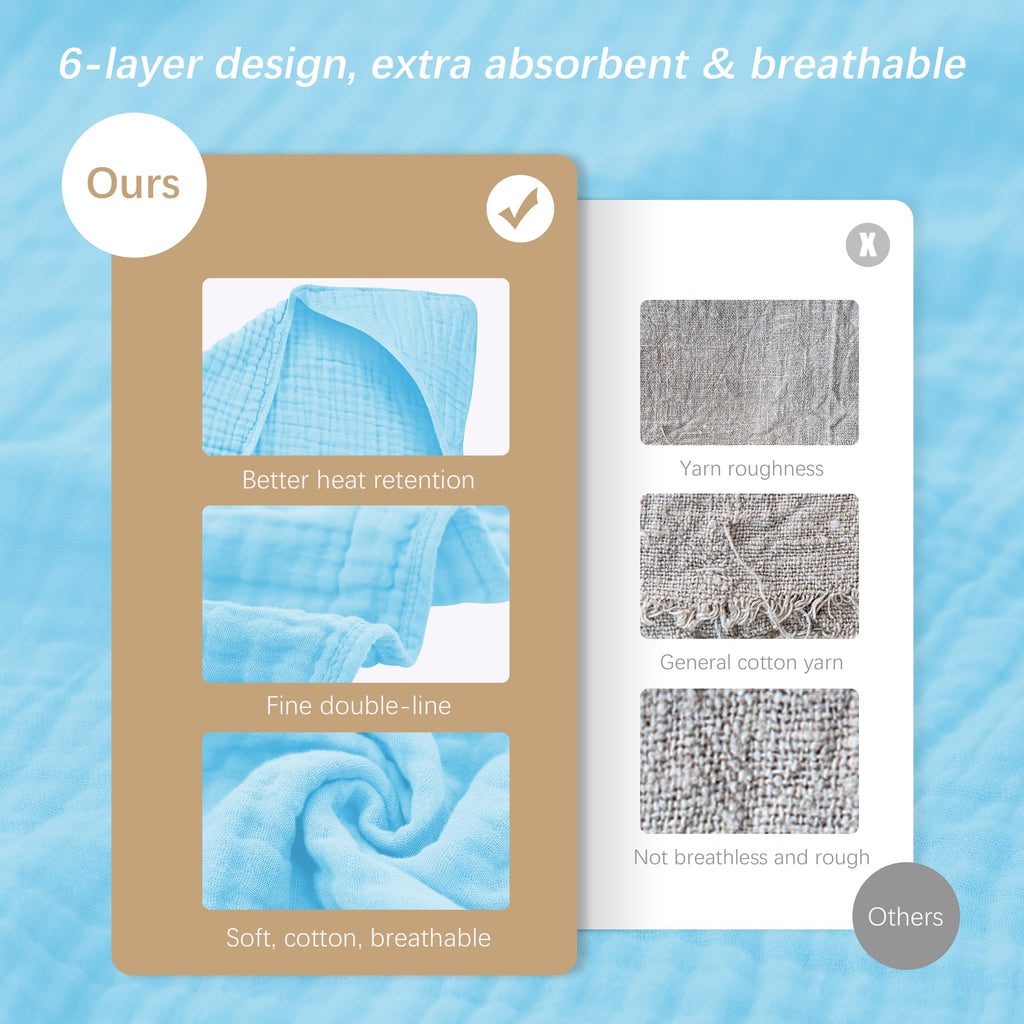 SWEET DOLPHIN Muslin Hooded Baby Bath Towels - 2 Pack 100% Cotton Towel for Babies, Infants, Toddlers - 32x32Inch - Highly Absorbent and Newborn Essential, Light Bean Paste