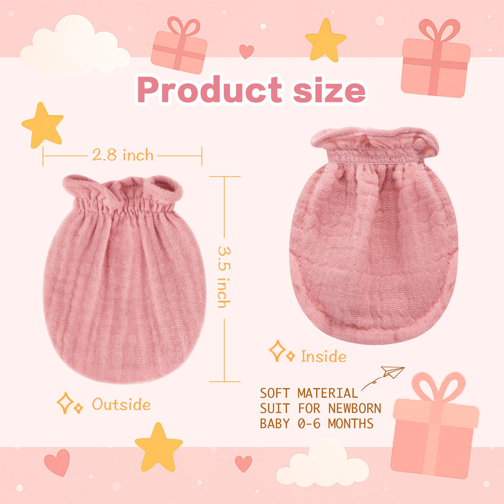Pro Goleem Muslin Baby Mittens for Newborn, 100% Cotton No Scratch Soft Breathable Gloves for Boys and Girls 0-6 months
