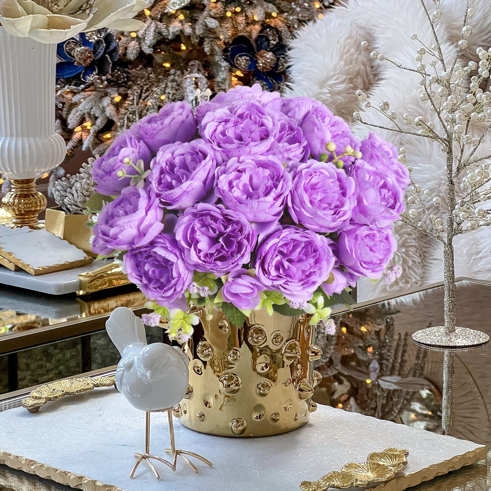 4 Bundles Artificial Peonies Silk Flowers, White Faux Peony Bouquet Florals Arrangements Decor for Farmhouse Home Boho Wedding Table Centerpiece, Fake Plastic Flowers Bulk Vase Decoration (White)
