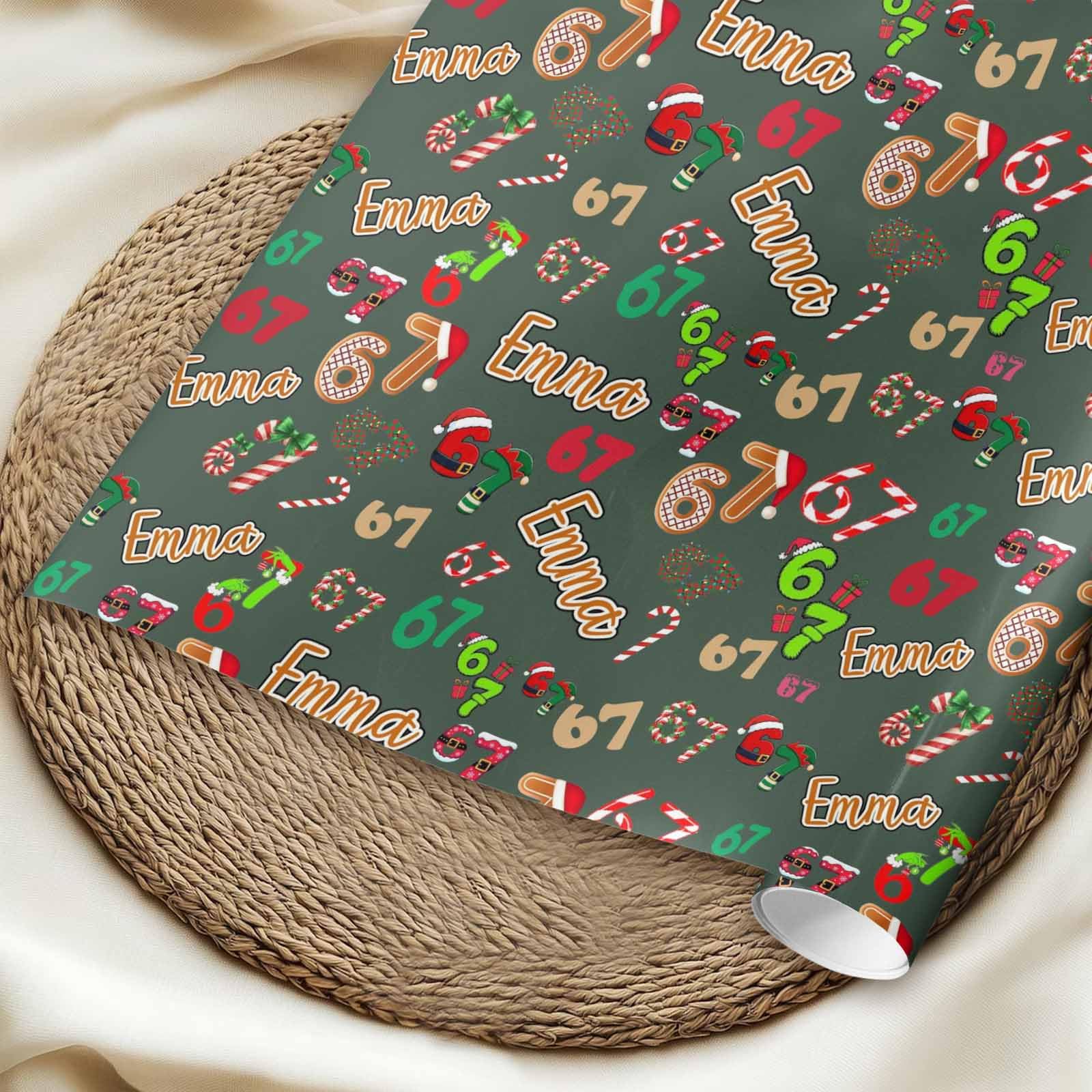 InterestPrint Custom Photo Wrapping Paper Merry Christmas with Christmas hat Wrapping Paper Custom Name Gift Wrap Roll Perfect for Birthdays 58"x 23"