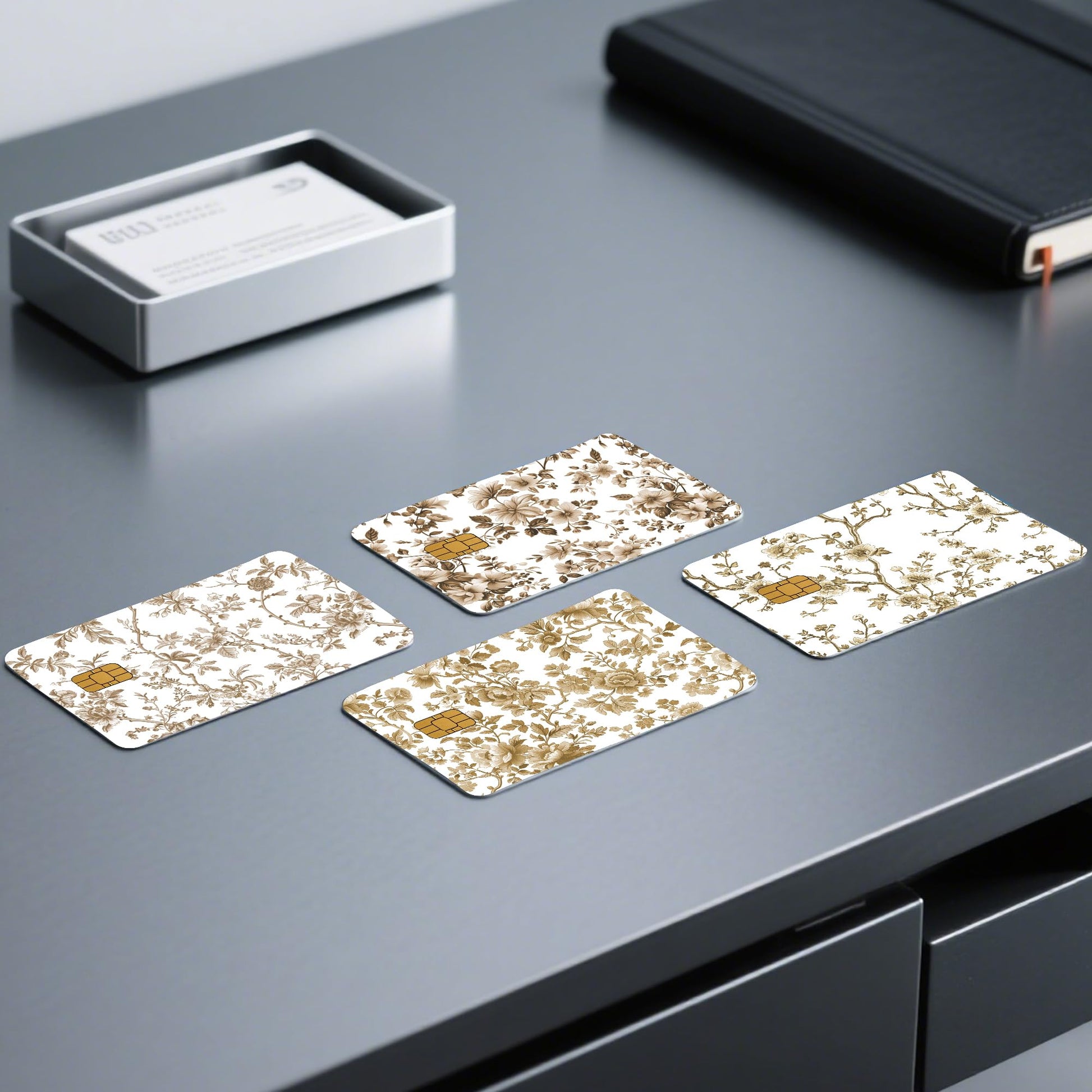 Credit Card Skin Stickers: 4PCS Scenic Mountain Debit Card Skins, Chinoiserie Landscape Cards Covers with Chip Cutout, Waterproof Removable Sticker Wraps for Bank Transportation Key Cards