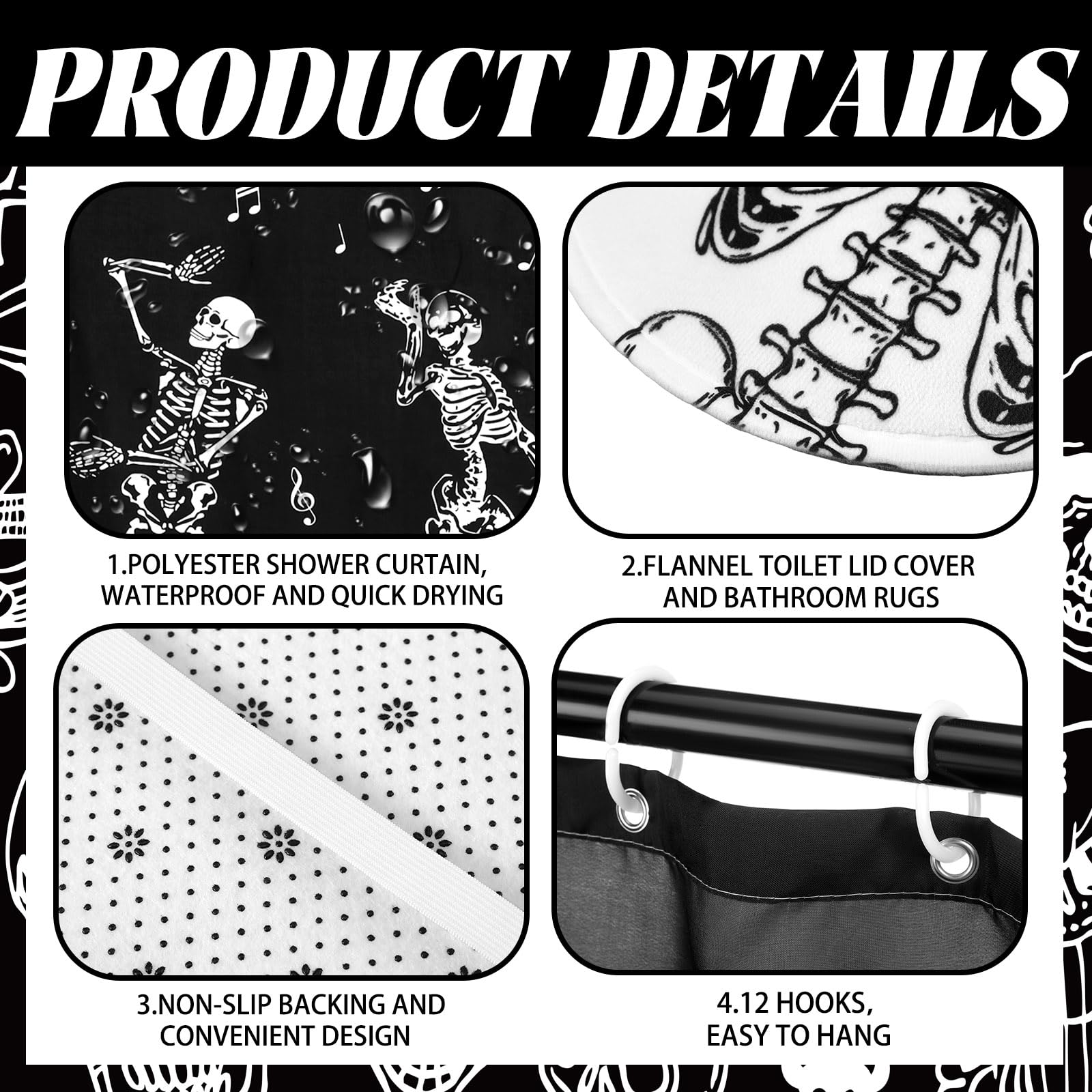 Honoson 8 Pcs Christmas Black Santa Claus Shower Curtain Set with Rugs and Kitchen Towels African American Retro Christmas Bathroom Decor Black Santa Curtain Decorations Xmas Farmhouse Gifts