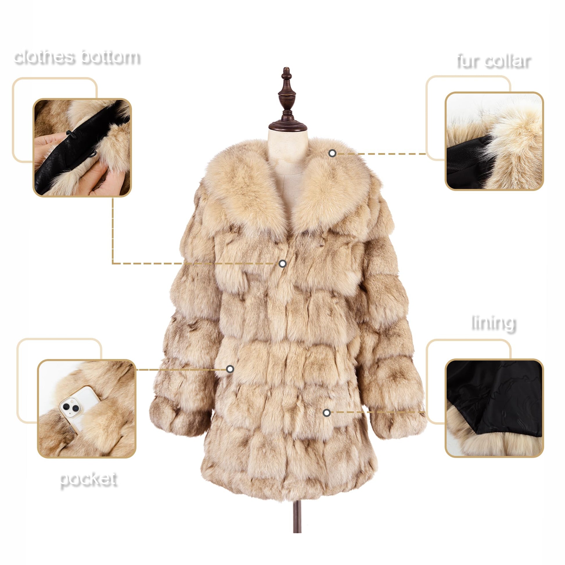 Fur Story Women's Genuine Fox Fur Coat Thick Warm Fur Jacket Winter coat