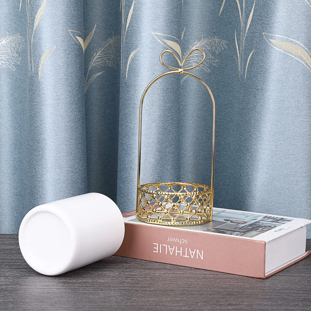 JUXYES Ceramic Silverware Holder For Tabletop, White Cutlery Holder With Golden Metal Bracket, Decorative Flatware Holder Countertop Utensil Holder Organizer for Wedding Kitchen Dining Tables