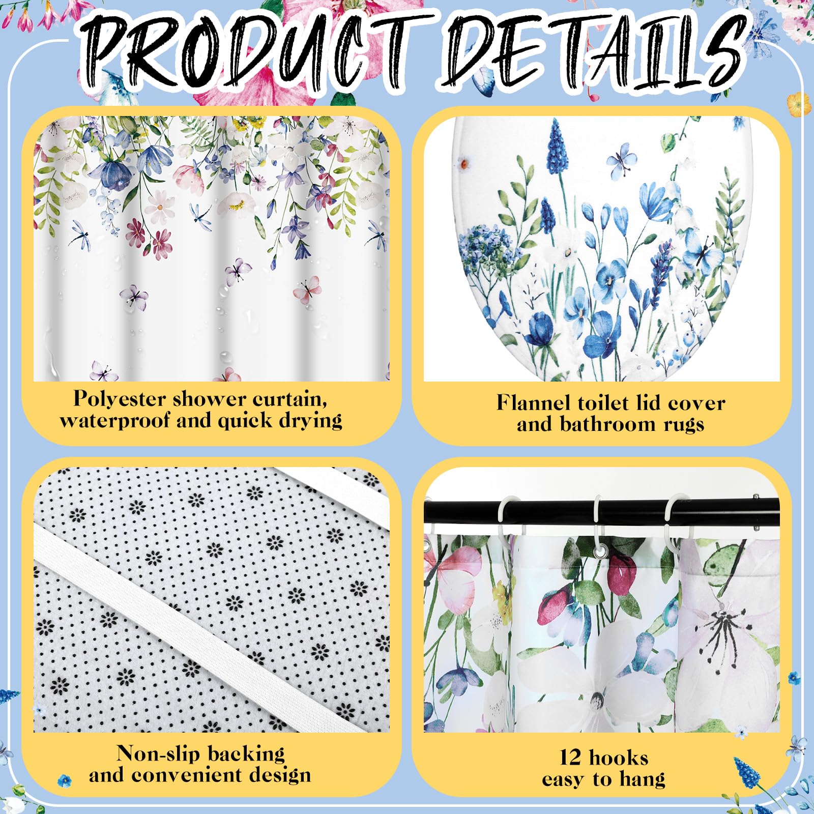 Honoson 8 Pcs Christmas Black Santa Claus Shower Curtain Set with Rugs and Kitchen Towels African American Retro Christmas Bathroom Decor Black Santa Curtain Decorations Xmas Farmhouse Gifts