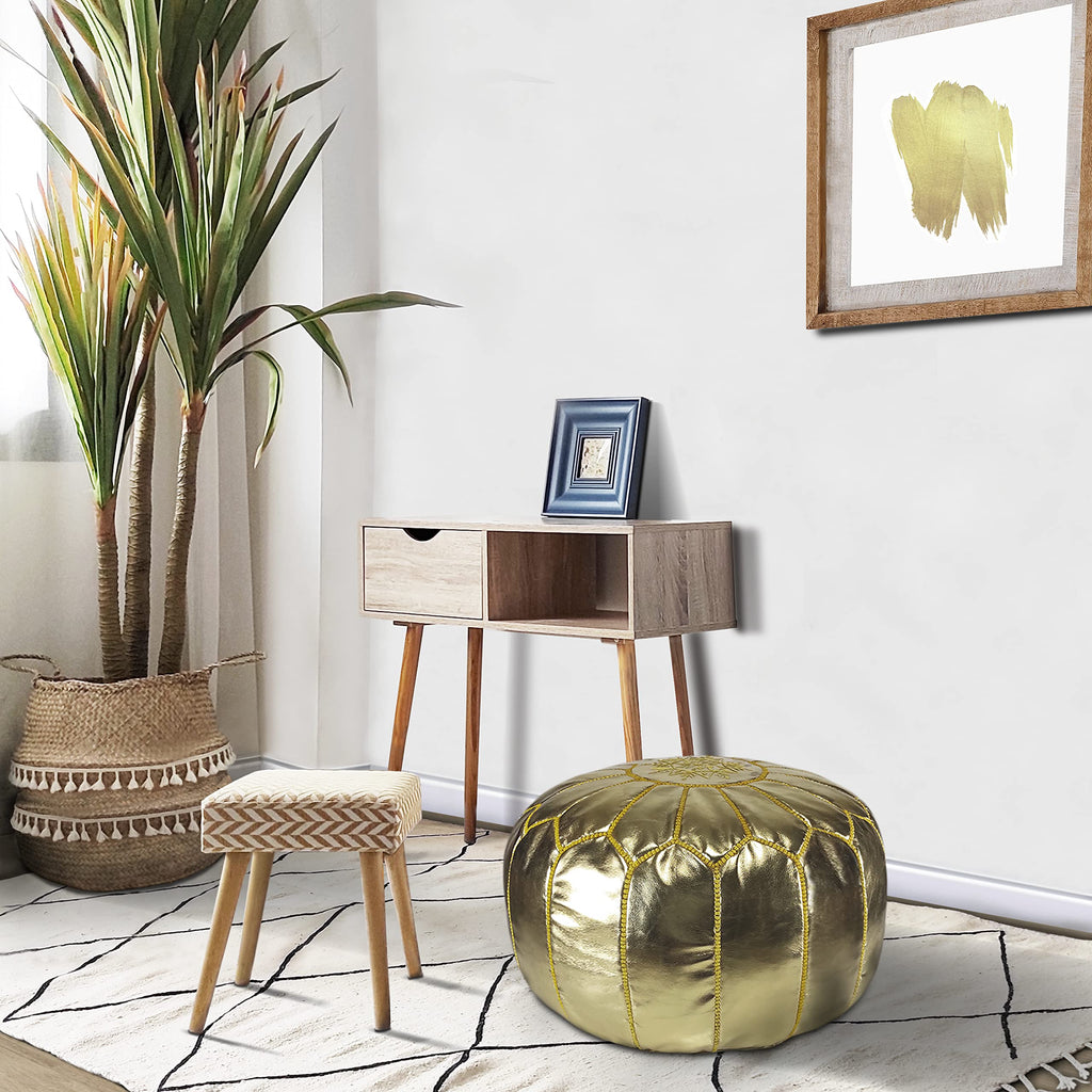 Fezcrafts Genuine Leather Moroccan Ottoman unstuffed Moroccan Pouf Footresf Livin Room Cocktail Seats Goatskin Tribal Bohemian Home Decor (Black)