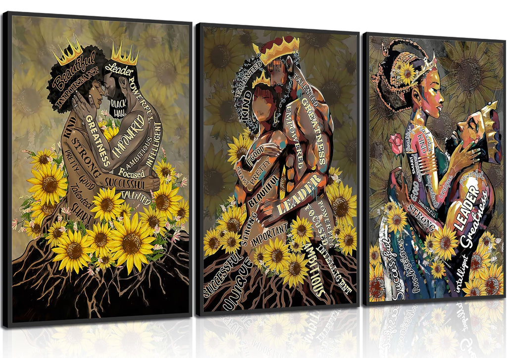 WSTUKVV 3Pcs Black Girl Bathroom Wall Art Boho Black Woman Posters Pictures African American Canvas Prints Fashion Abstract Paintings For Bathroom Home Bedroom Living Room Wall Decor Frame