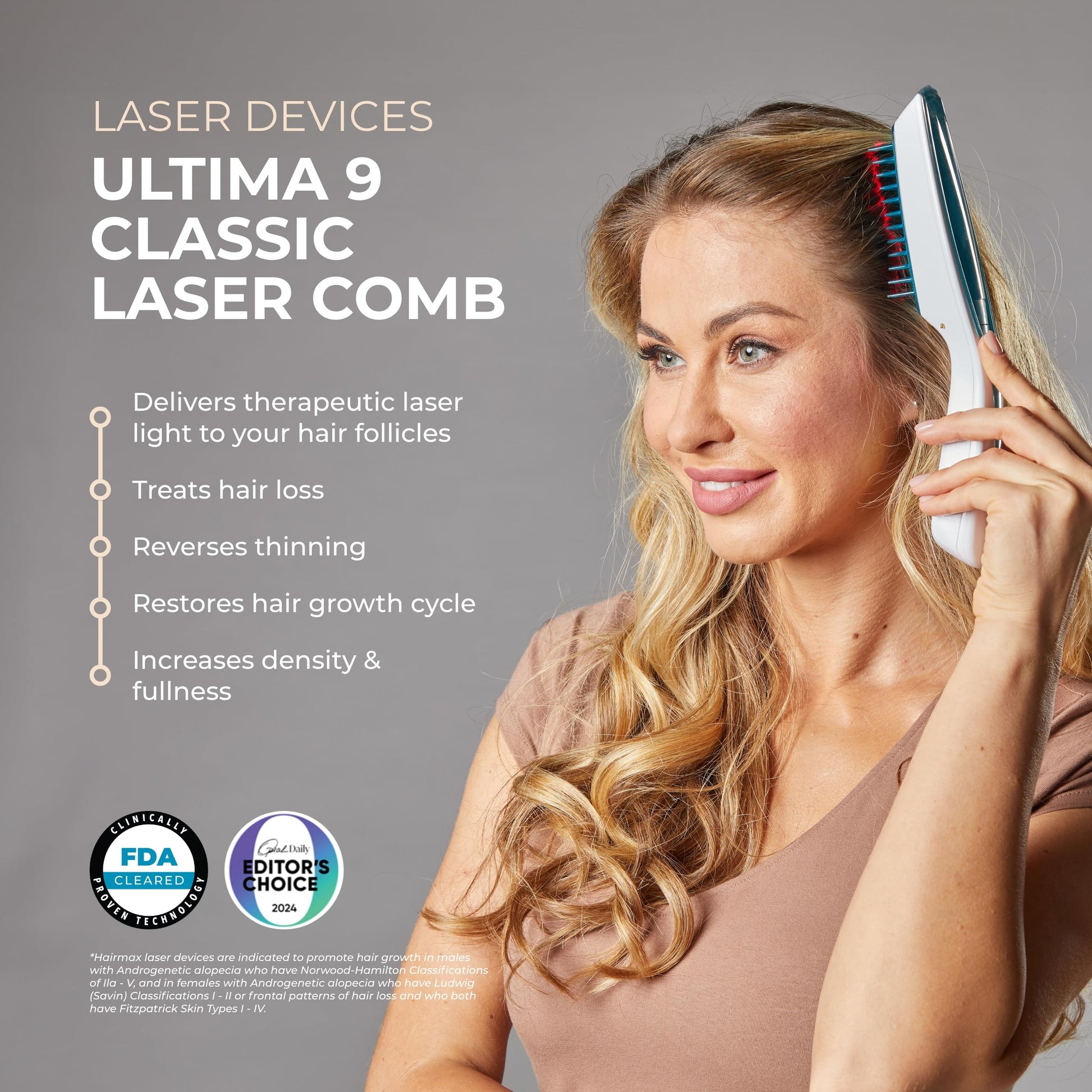 Hairmax Ultima 12 LaserComb - (FDA Cleared) Laser Hair Regrowth Treatment Device for Men & Women - Reverses Thinning Hair Loss - Red Light Therapy to Stimulate Hair Growth - Cordless Design
