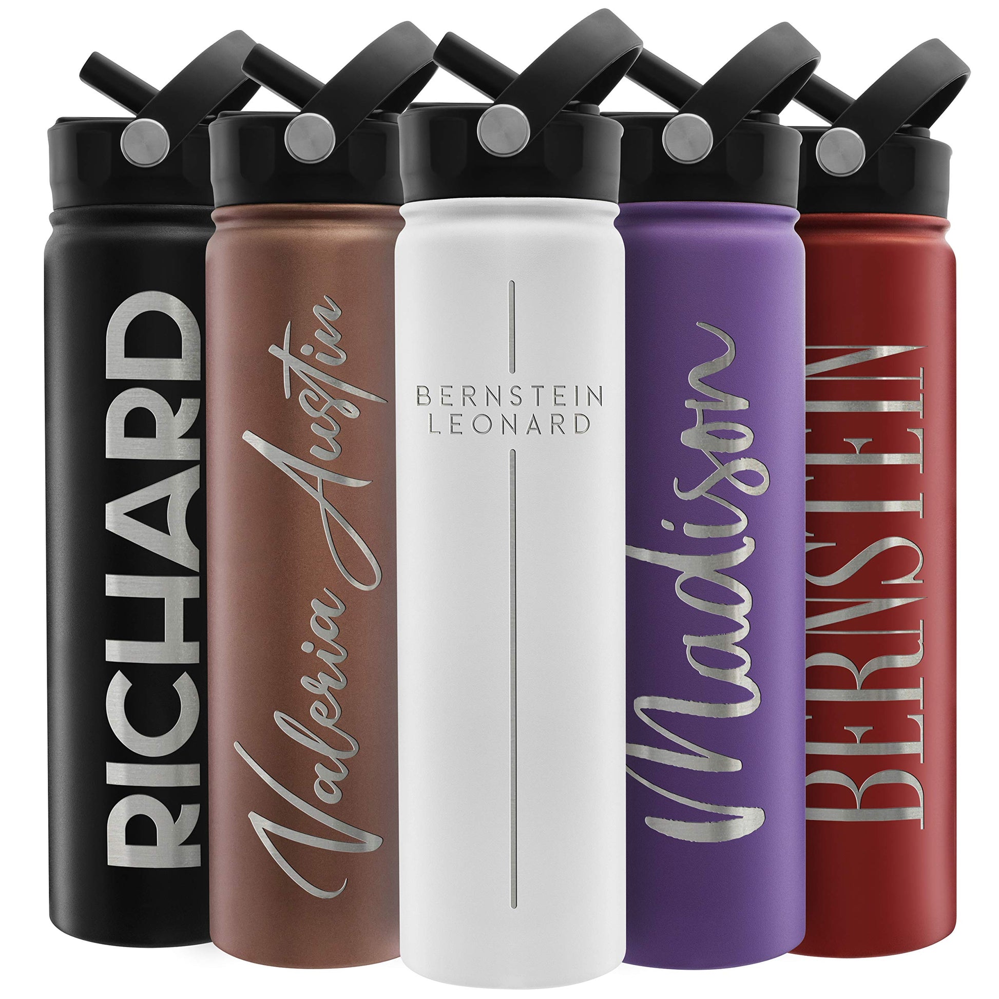 Amazing Items Personalized Water Bottle w/Straw & Lid, 18 oz - Black | Custom Stainless Steel Sports Water Bottle w/Name and Text - Double Wall, Vacuum Insulated - Rotating Handle