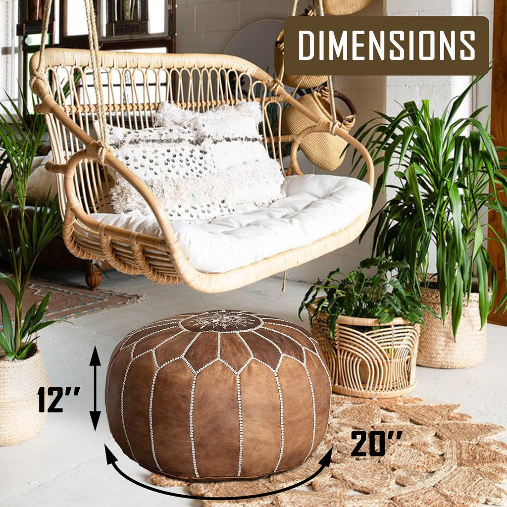 Fezcrafts Genuine Leather Moroccan Ottoman unstuffed Moroccan Pouf Footresf Livin Room Cocktail Seats Goatskin Tribal Bohemian Home Decor (Black)