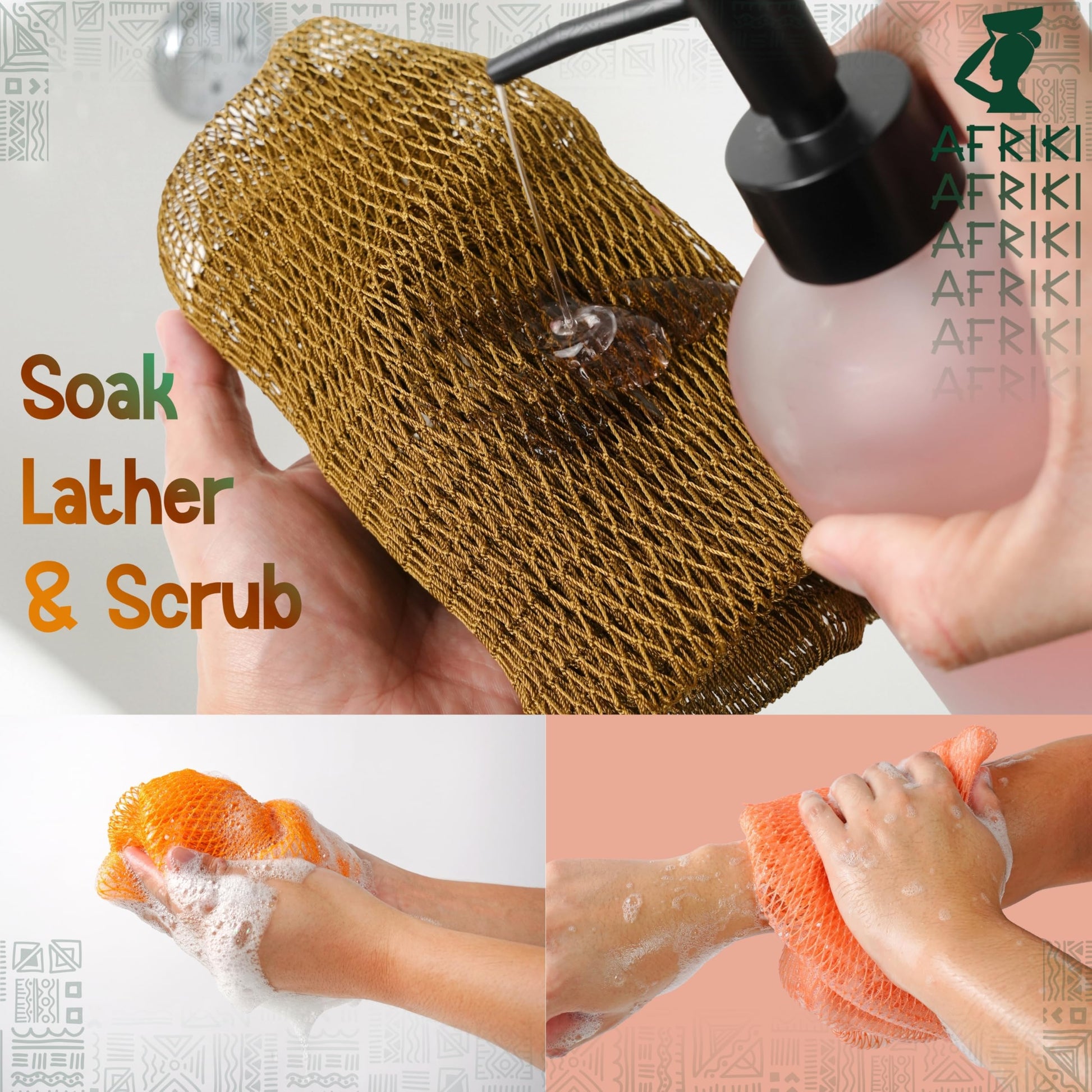AFRIKI African Net Sponge – Exfoliating Body Scrubber, Black Owned & Rooted in Africa, All Skin Types | 45 in Long