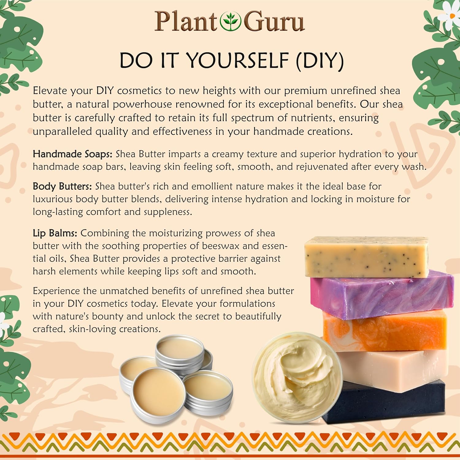 Plant Guru Raw African Shea Butter 8 oz. 100% Pure Natural Unrefined YELLOW - Ideal Moisturizer For Dry Skin, Body, Face And Hair Growth. Great For DIY Soap and Lip Balm Making.