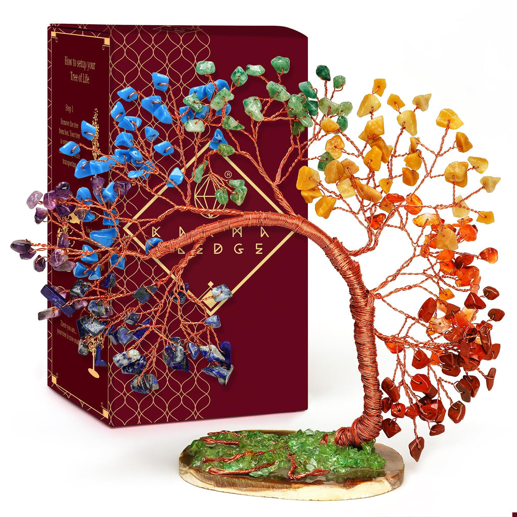 Crystal Tree of Life 7 Chakra Healing Crystals Trees for Home Decor, Office Desk Decor, Boho Decor, Handmade Bonsai Trees for Positive Energy, Money, Good Luck Birthday Gifts for Women, Mom