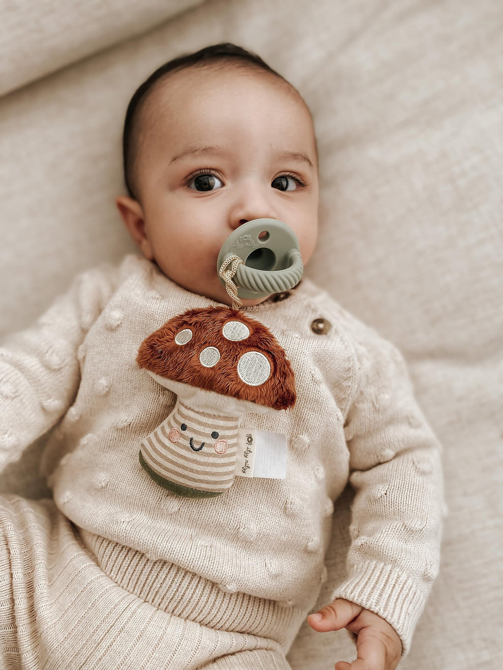 Itzy Ritzy Pacifier and Lovey Set; Detachable Plush Moon and Coordinating Toast Silicone Pacifier; Ideal for Ages 0 Months and Up, Moon