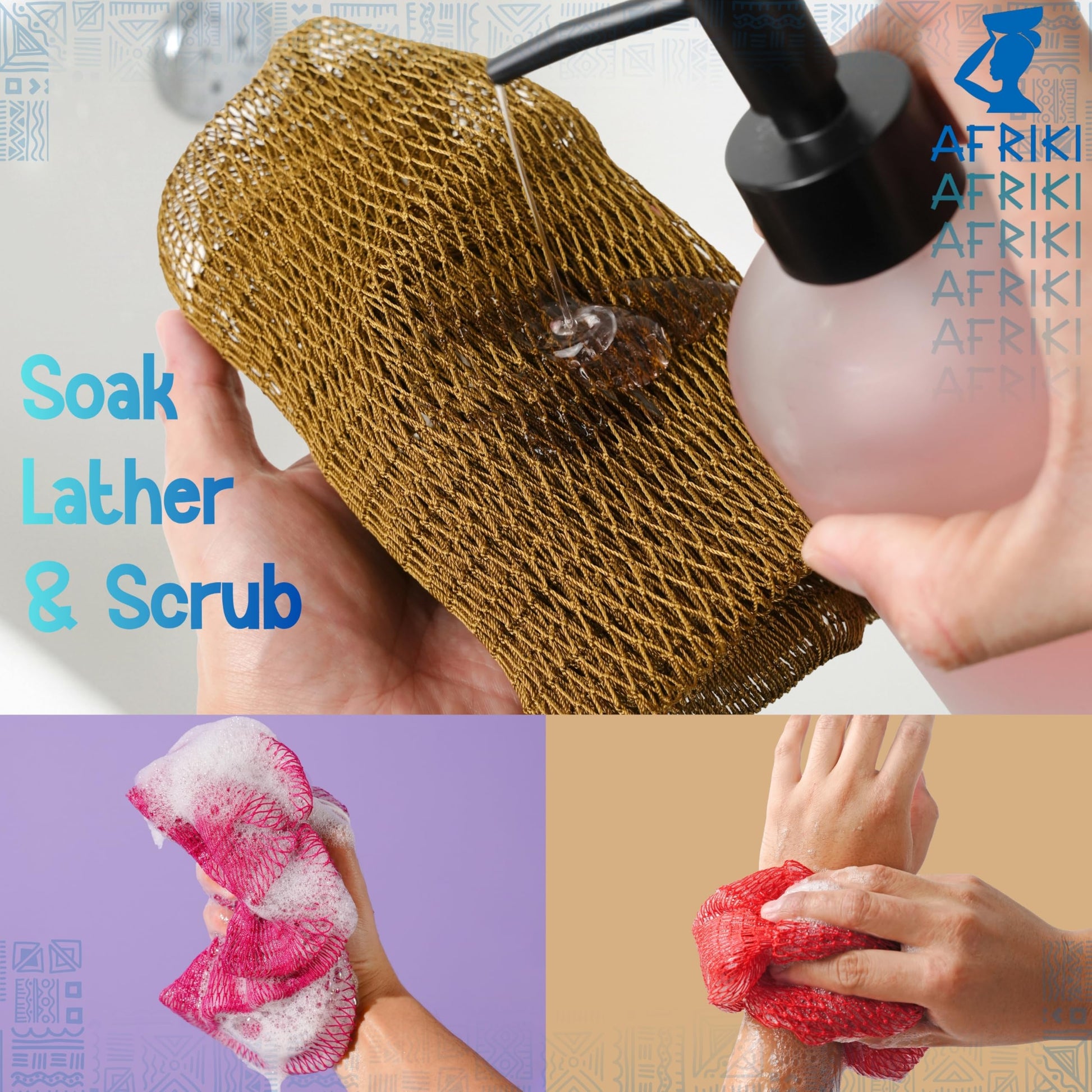 AFRIKI African Net Sponge – Exfoliating Body Scrubber, Black Owned & Rooted in Africa, All Skin Types | 45 in Long