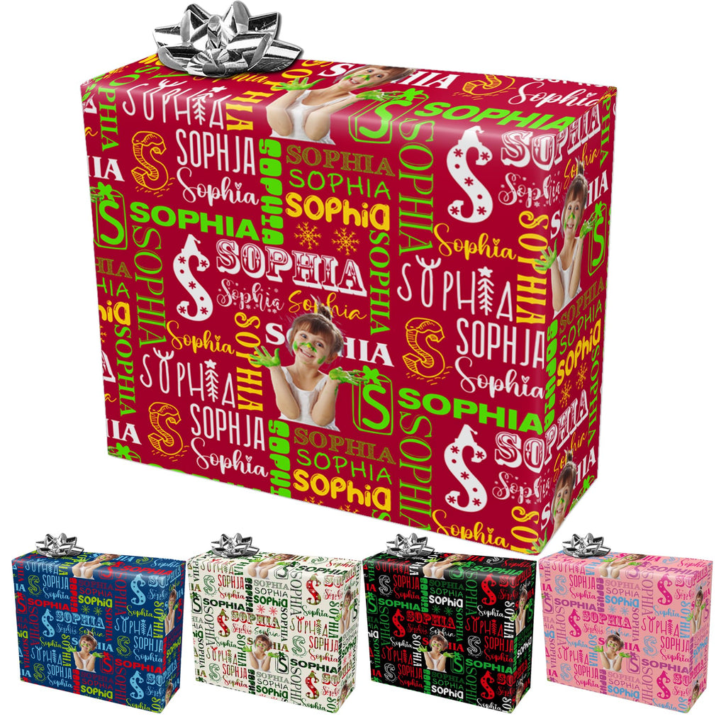 InterestPrint Custom Photo Wrapping Paper Merry Christmas with Christmas hat Wrapping Paper Custom Name Gift Wrap Roll Perfect for Birthdays 58"x 23"