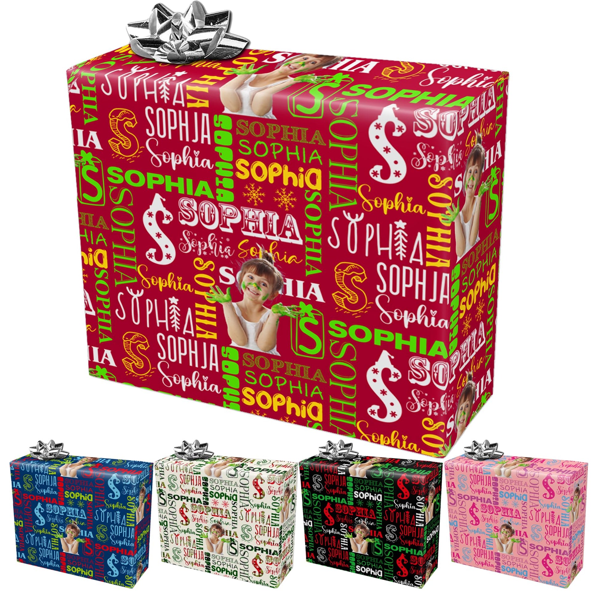 InterestPrint Custom Photo Wrapping Paper Merry Christmas with Christmas hat Wrapping Paper Custom Name Gift Wrap Roll Perfect for Birthdays 58"x 23"