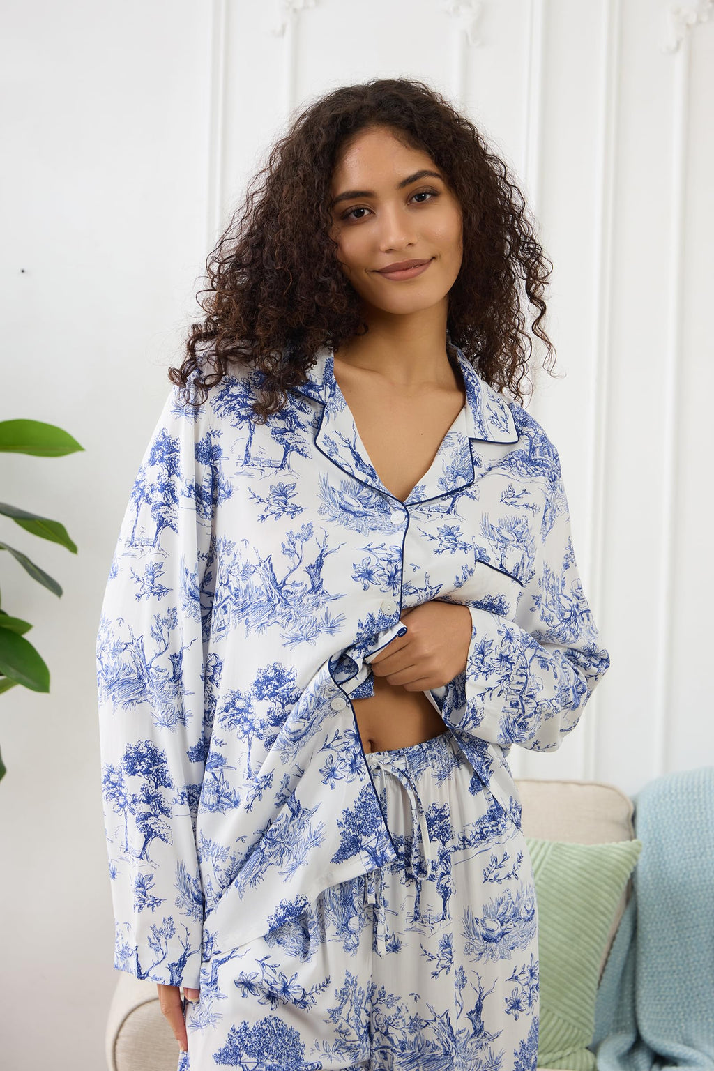 Womens Pajamas Set 2 Piece Long Sleeve Sleepwear Button Down Pjs Lounge Set Nightwear with Pockets