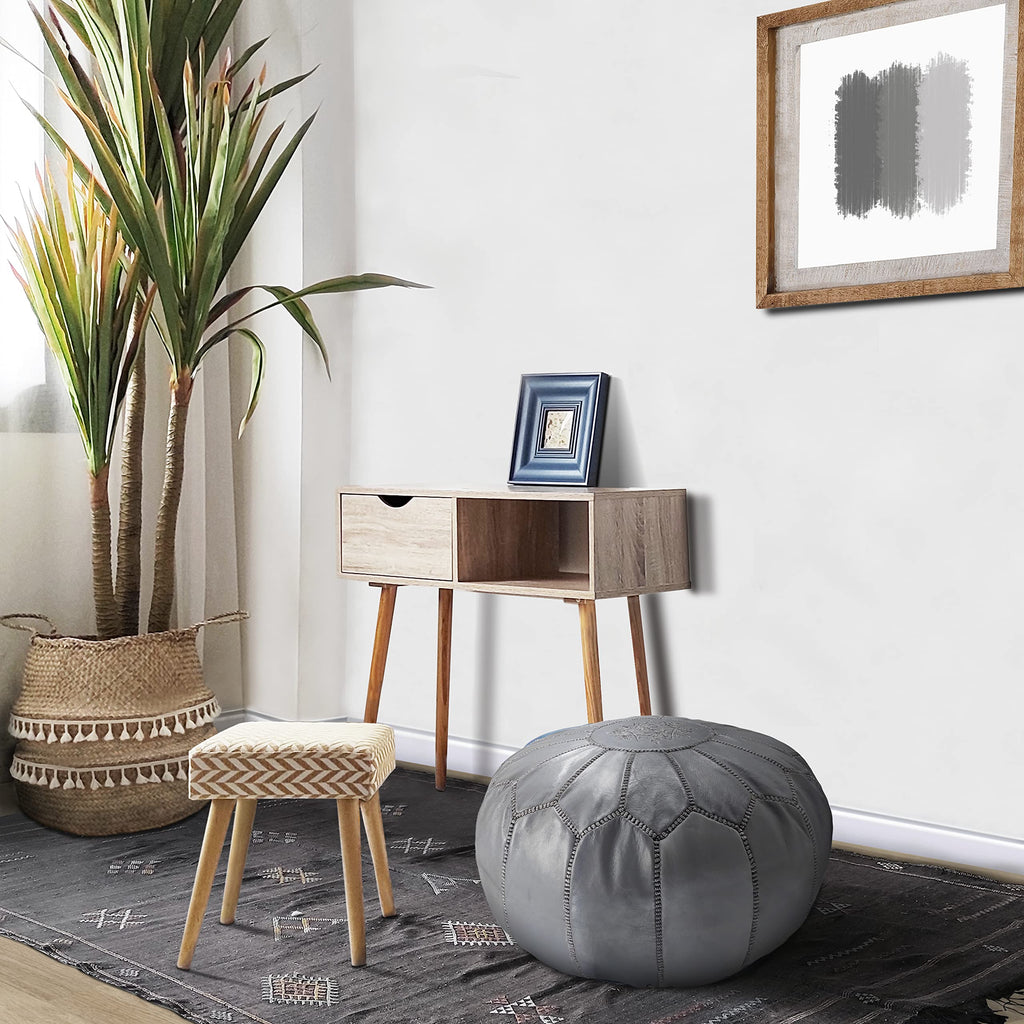 Fezcrafts Genuine Leather Moroccan Ottoman unstuffed Moroccan Pouf Footresf Livin Room Cocktail Seats Goatskin Tribal Bohemian Home Decor (Black)