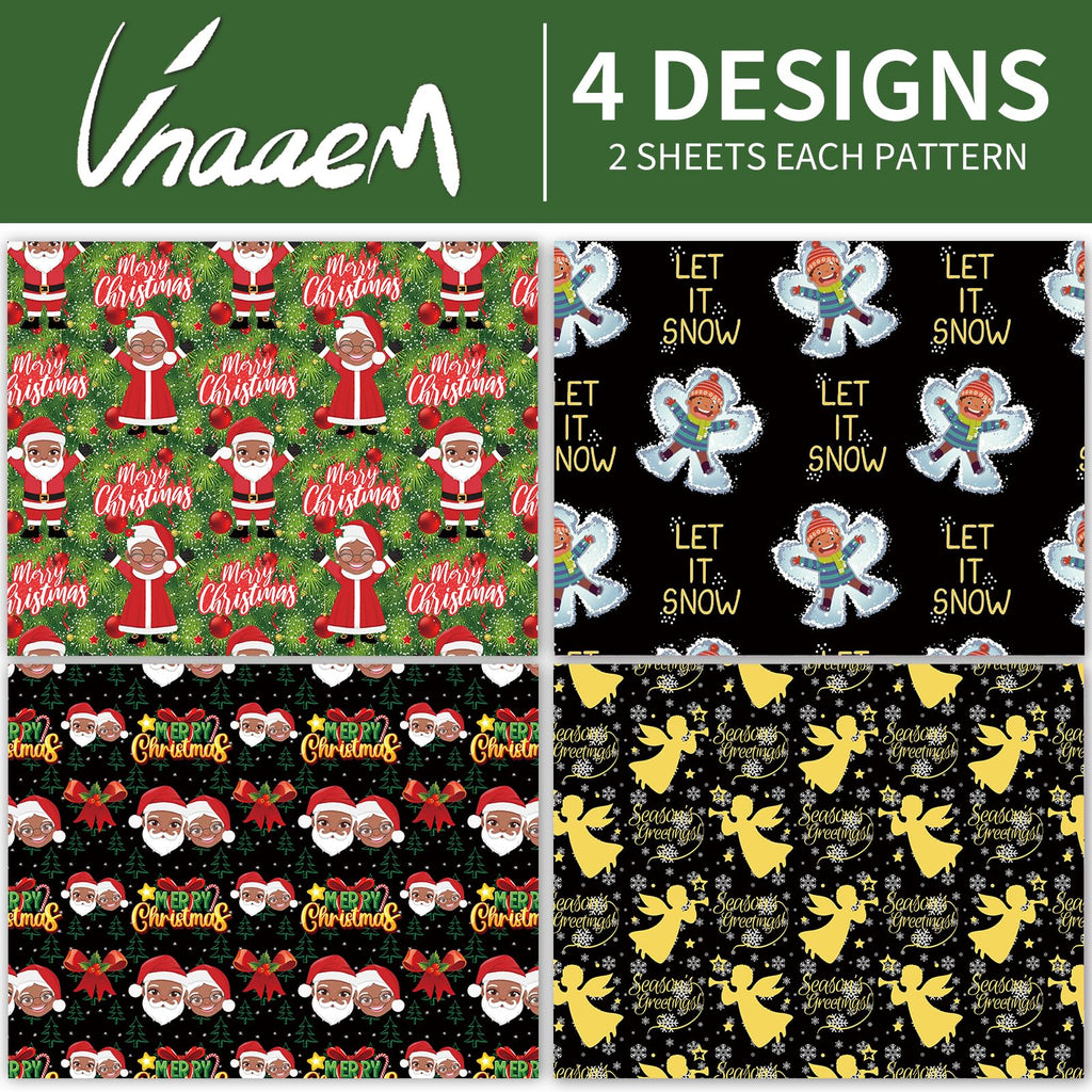 Vnaaem African American Christmas Wrapping Paper Black Holiday Style Gift Wrap Paper Bulk Santa Angel Merry Christmas Element Dsign for Boys Girls Family - 20 X 28 Inches 8 Folded Sheets